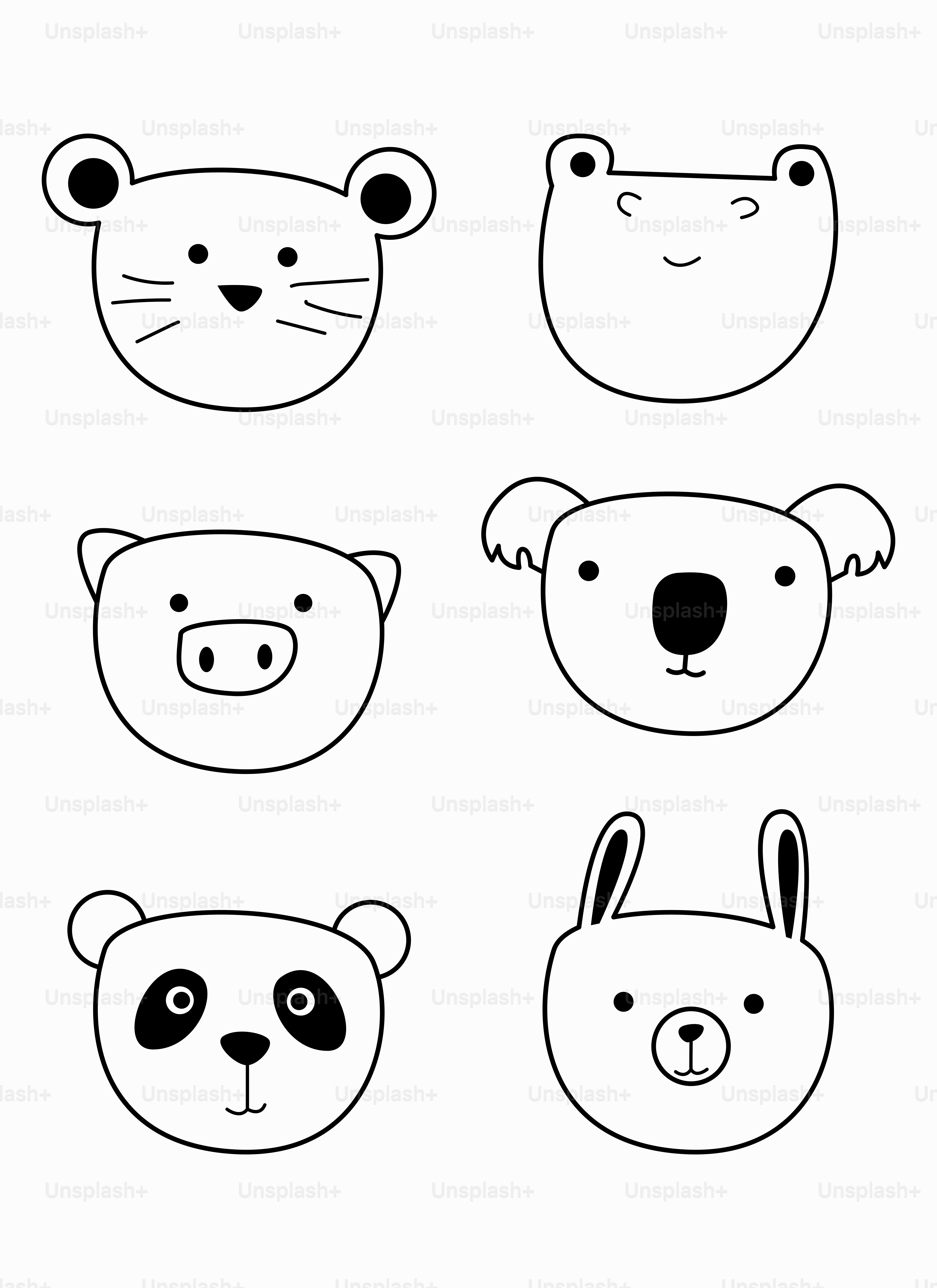 A set of four different animal faces