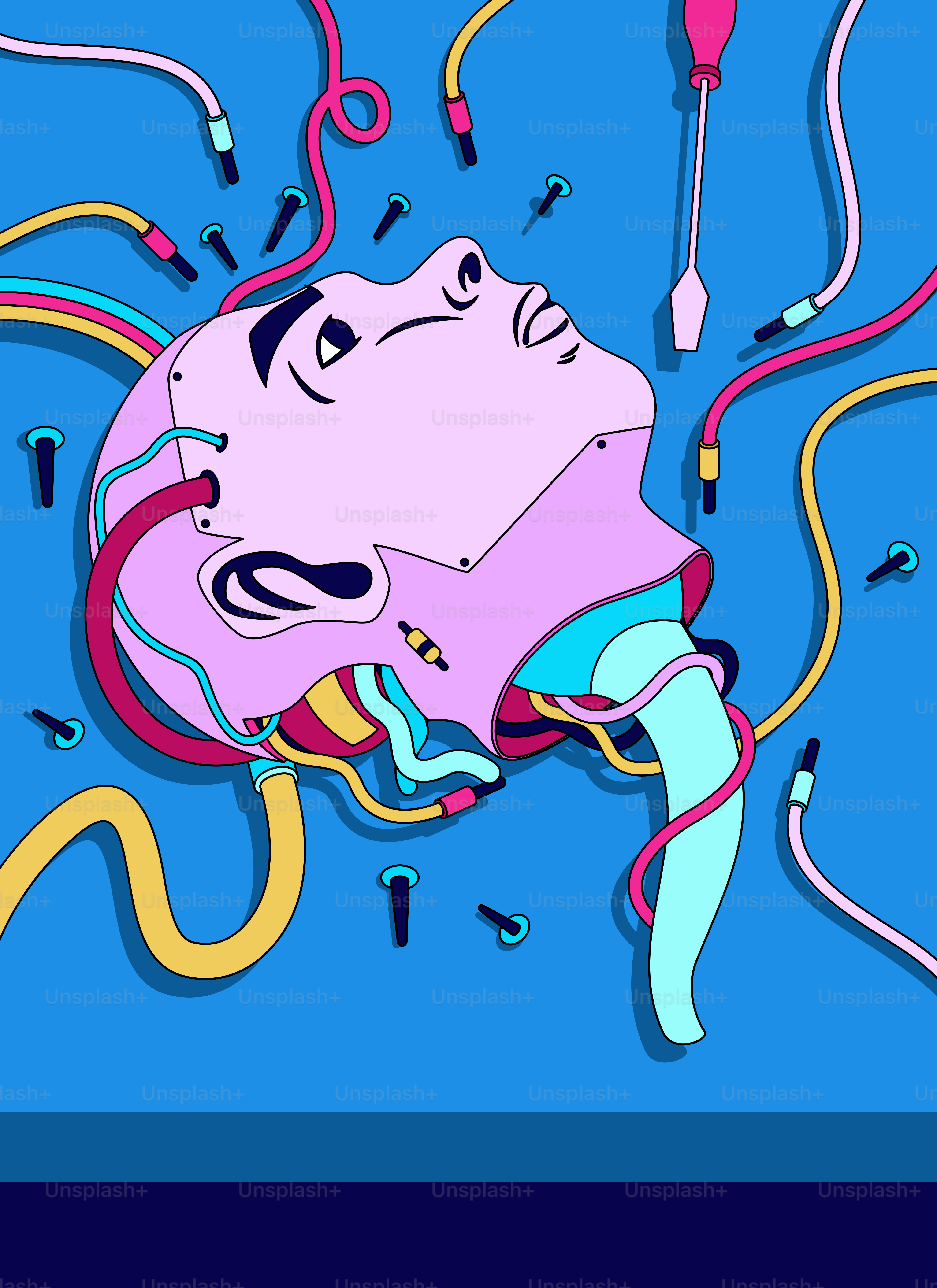 A drawing of a person floating in the air