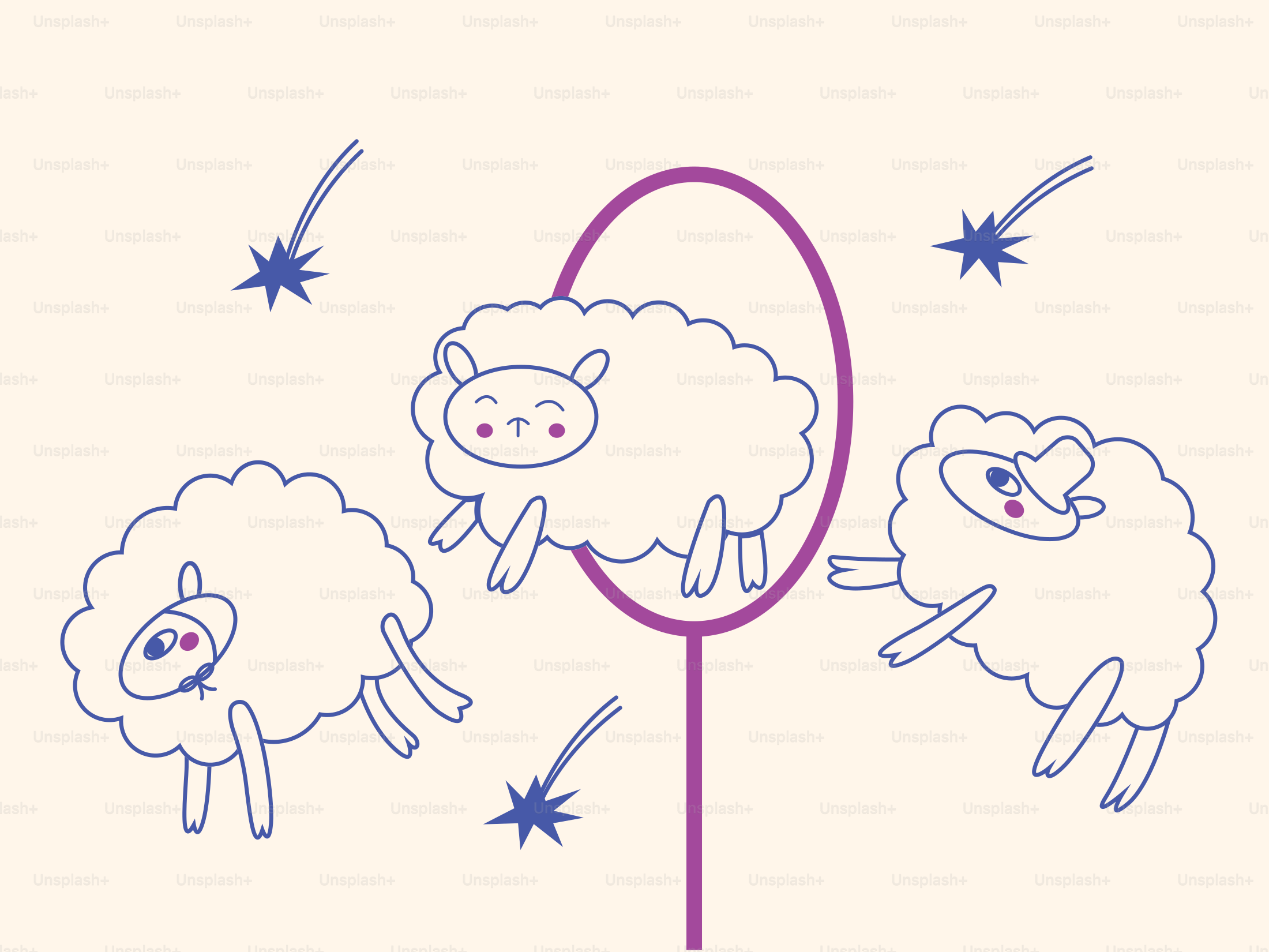 A drawing of three sheep jumping over a pole