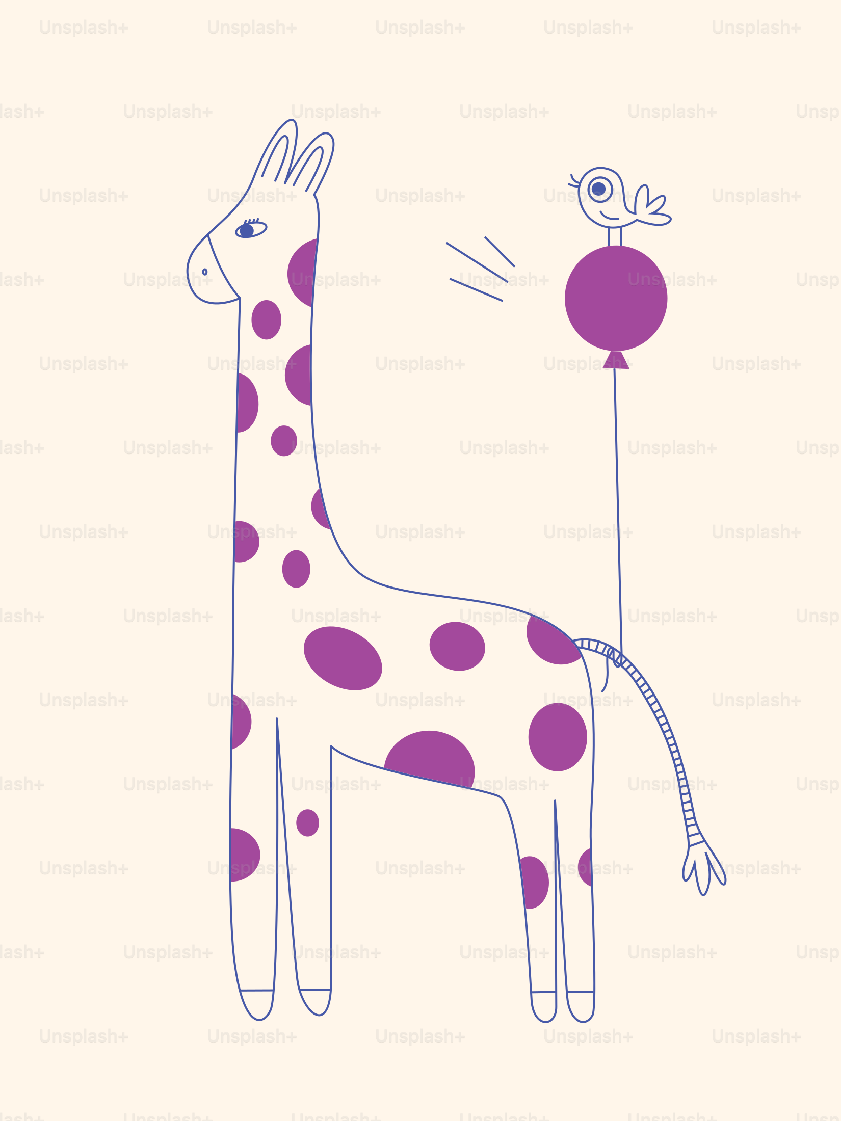 A drawing of a giraffe holding a balloon