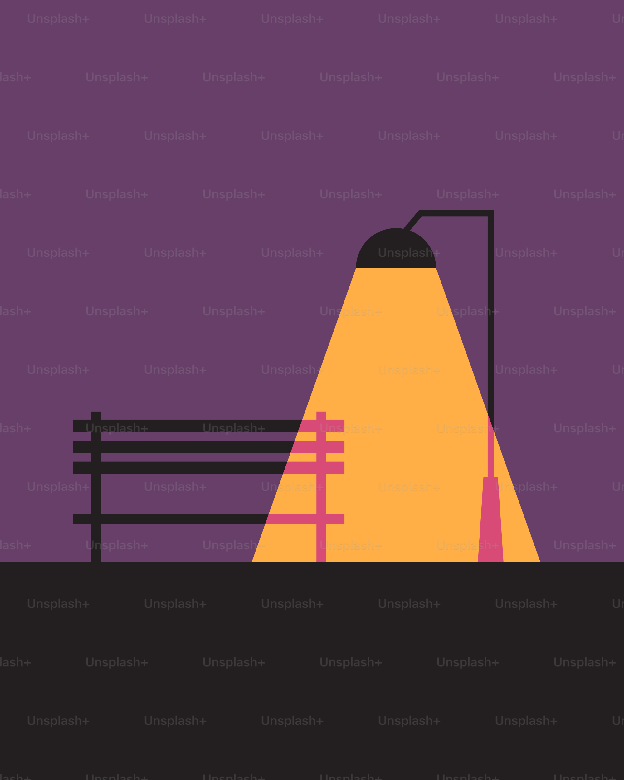 A poster of a bench and a lamp on a purple background