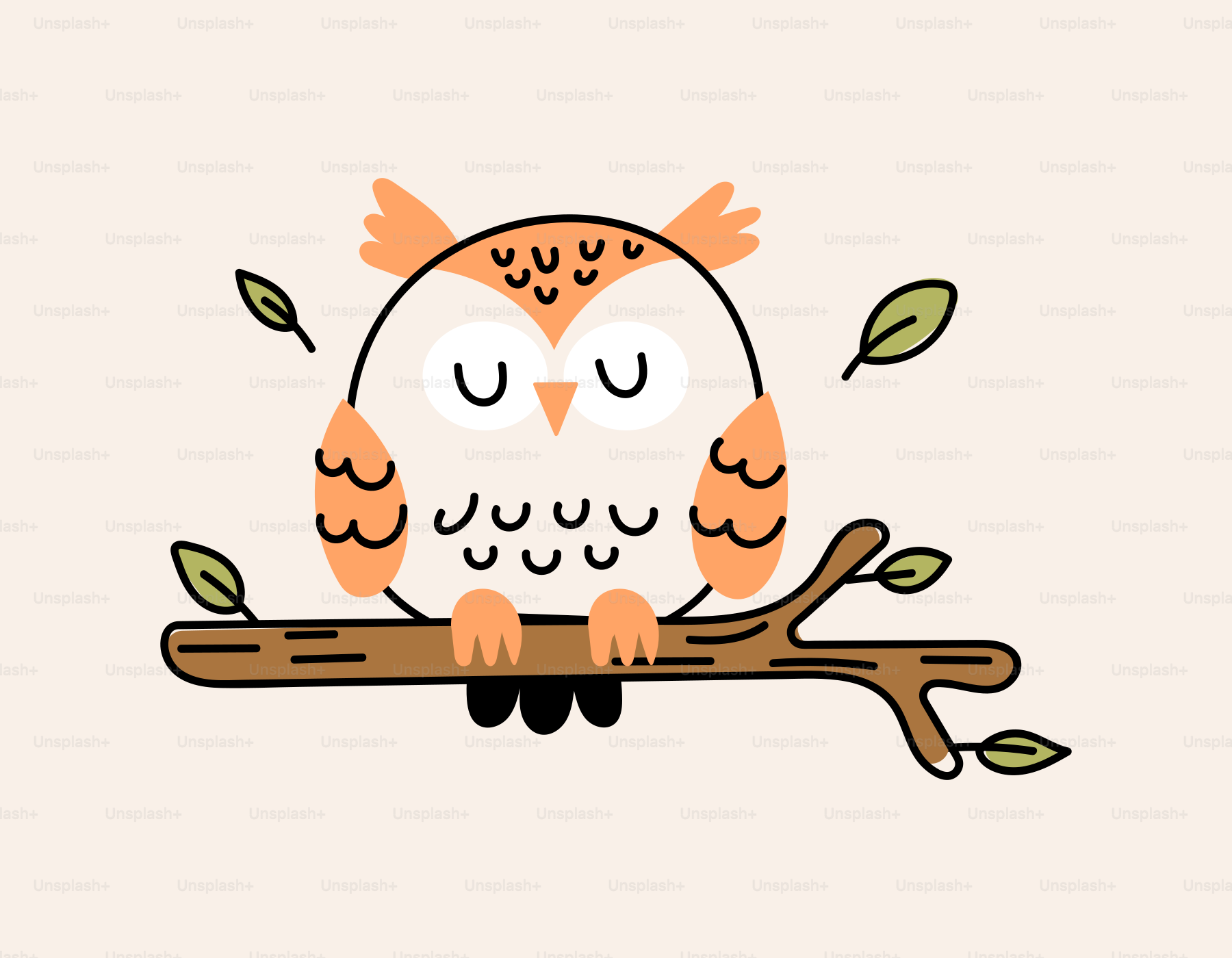 An orange and white owl sitting on a branch