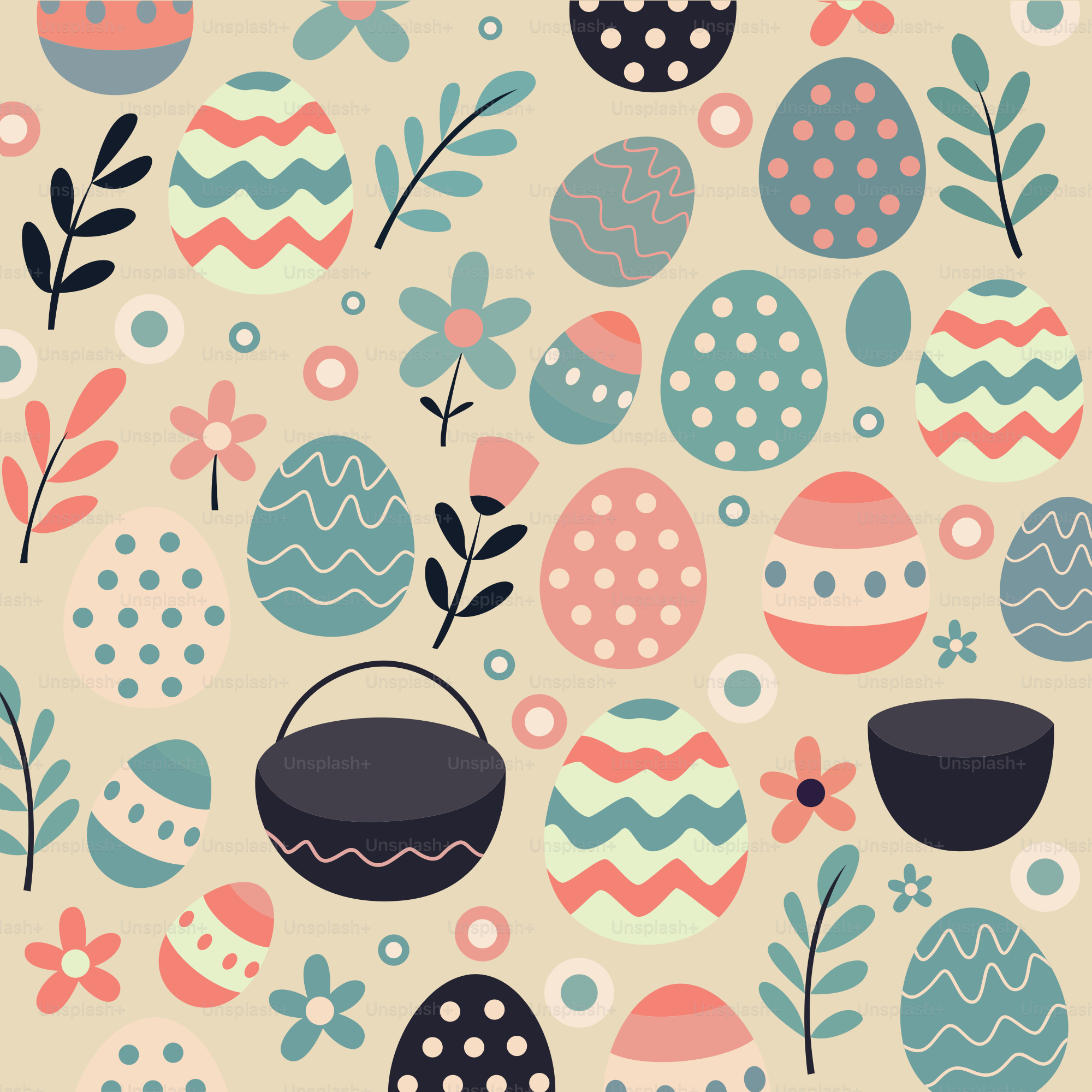 Un motif d’œufs et de fleurs sur fond beige
