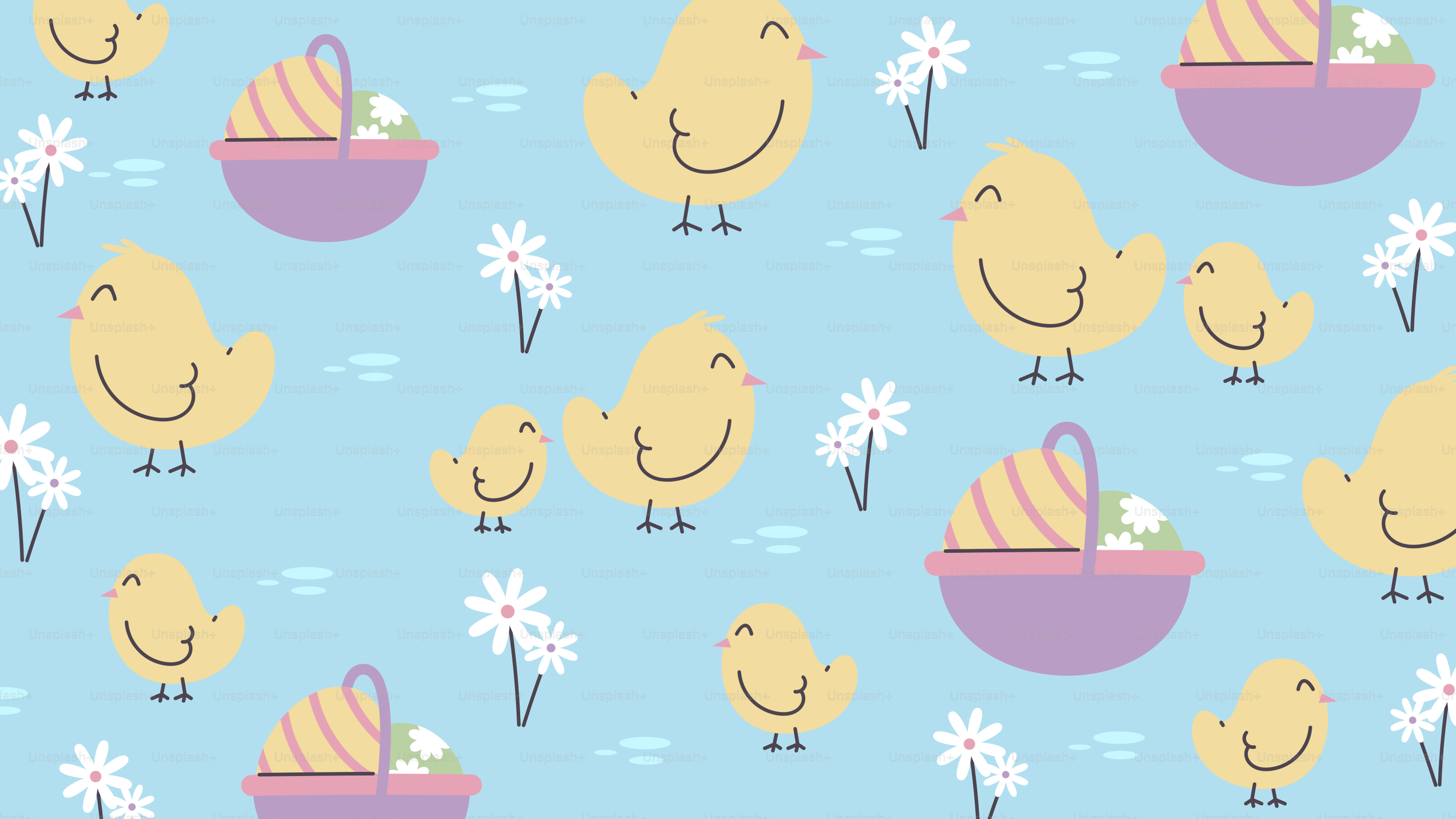 A blue background with a bunch of yellow ducks