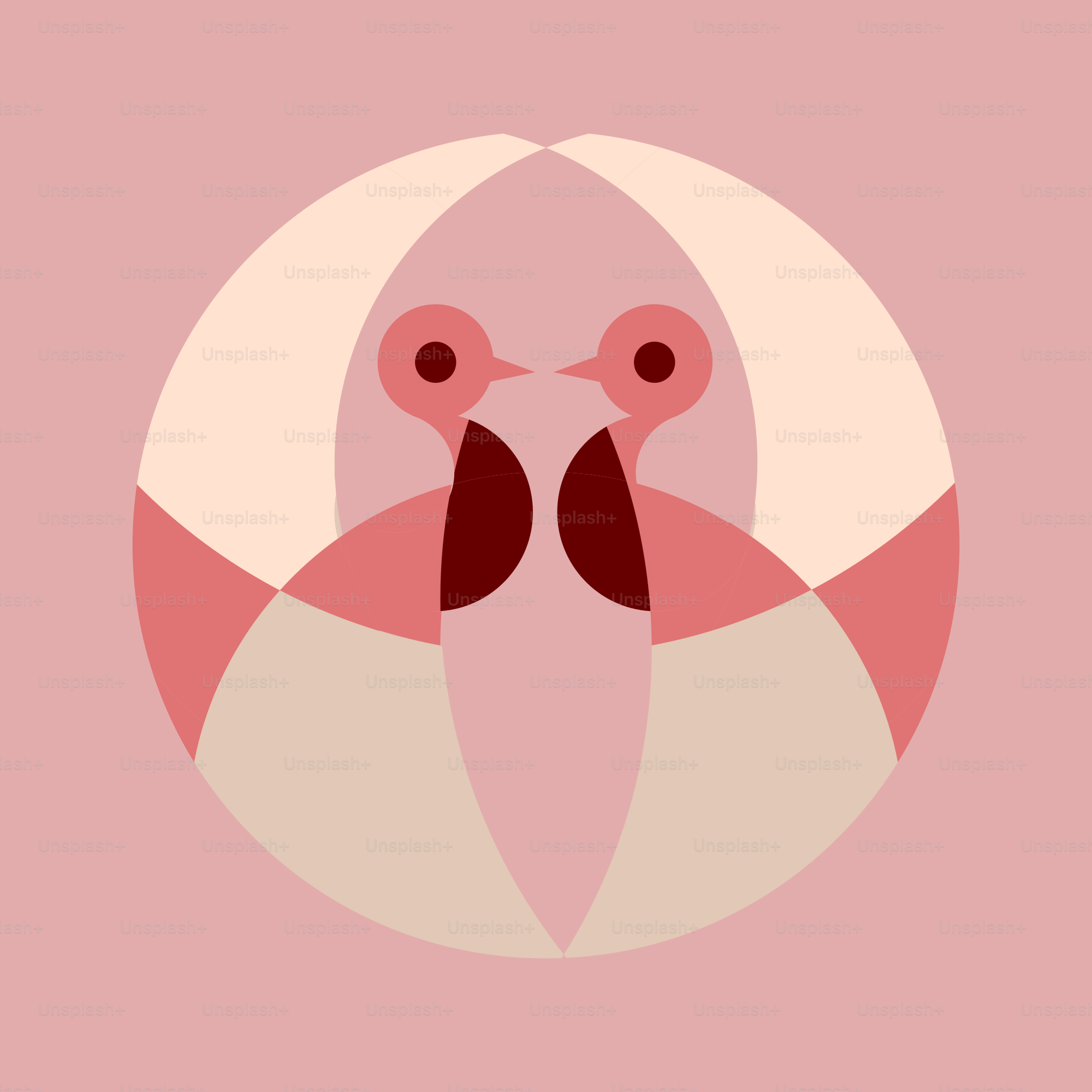 A pink and white circle with two birds on it