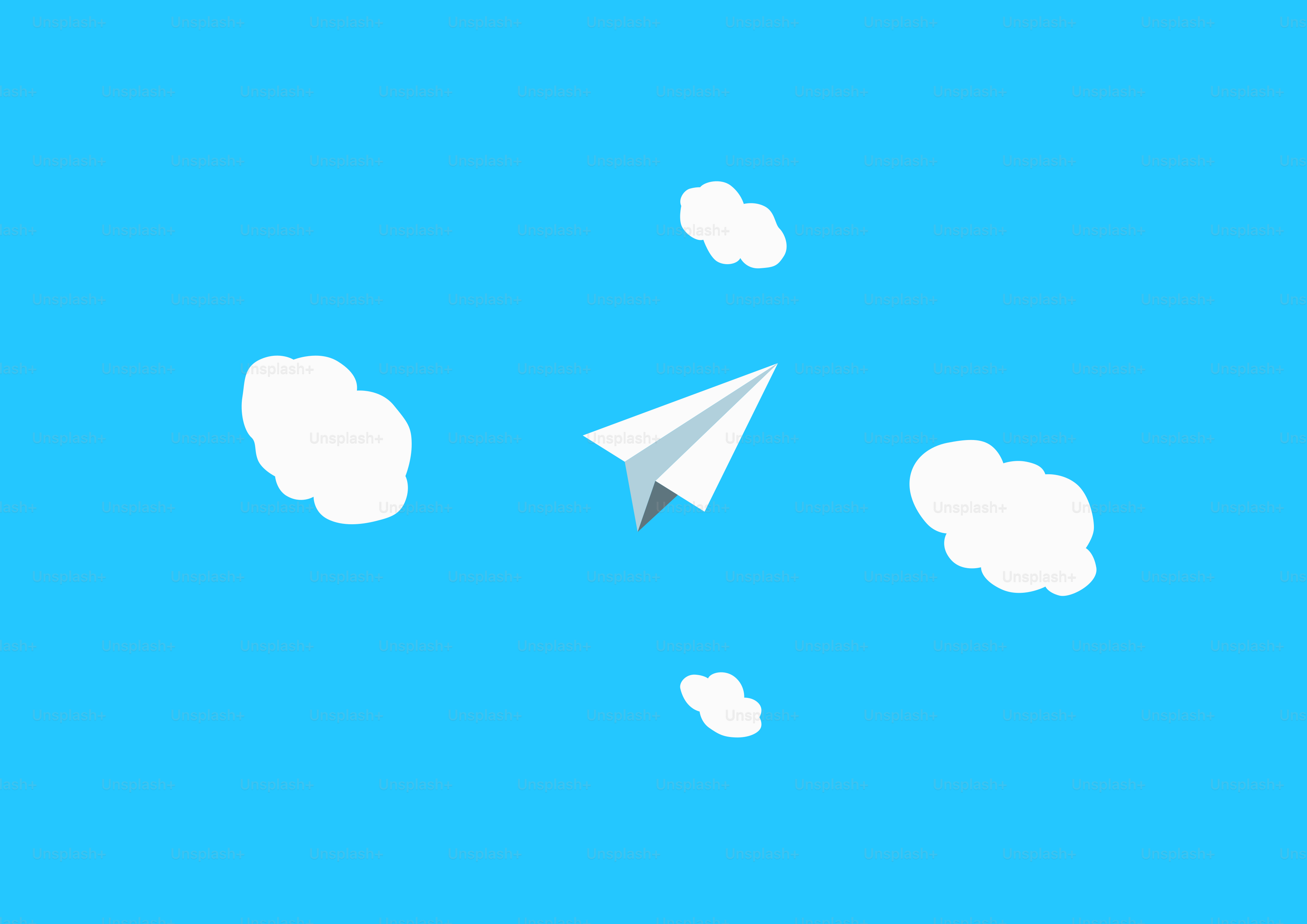 A paper airplane is flying through the sky