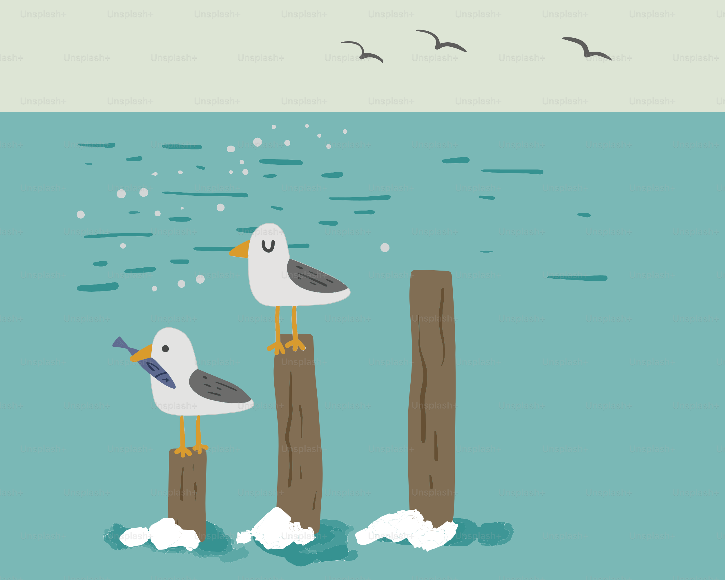 A couple of birds sitting on top of a wooden post