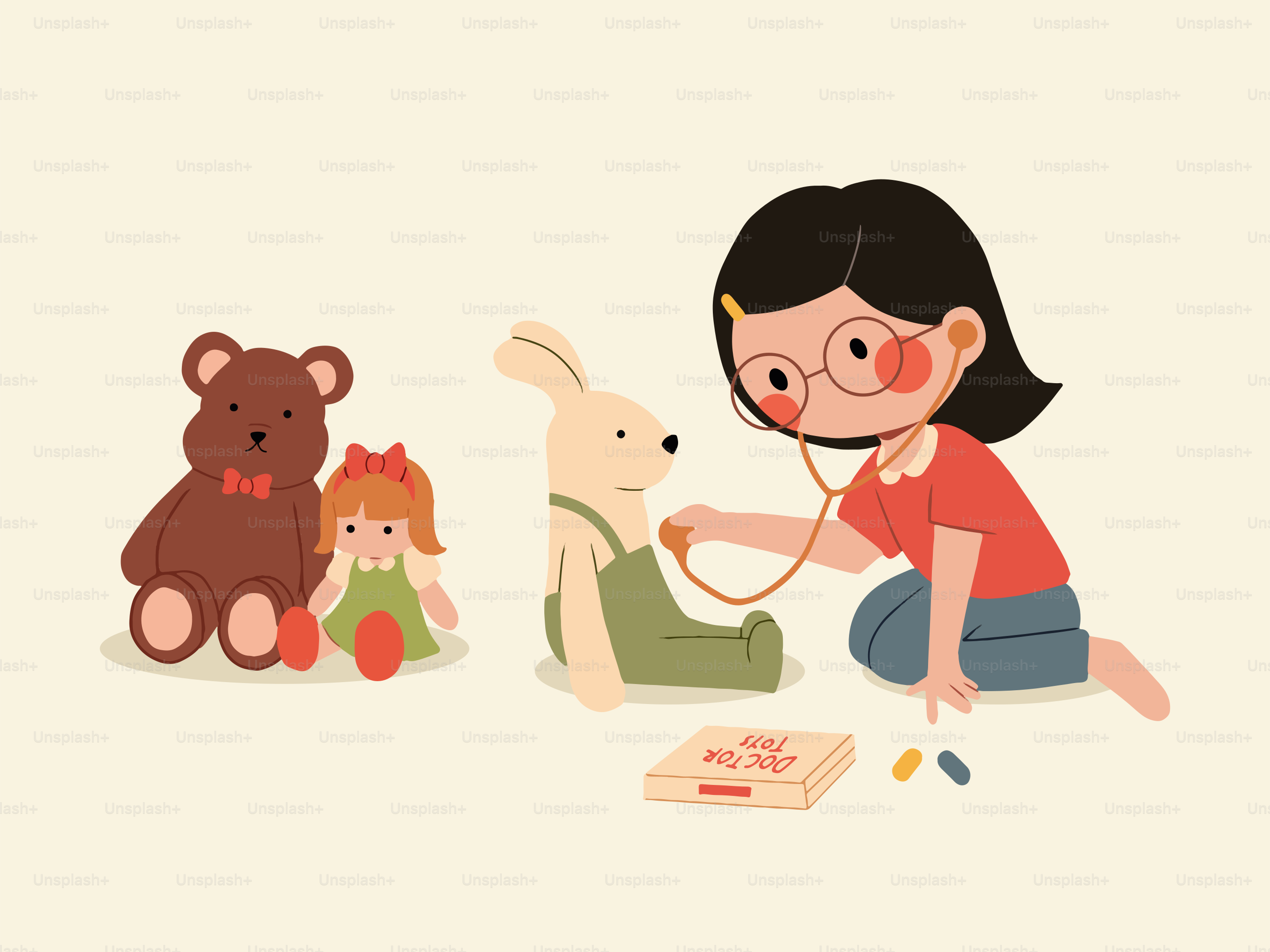 Una niña pequeña está jugando con sus juguetes