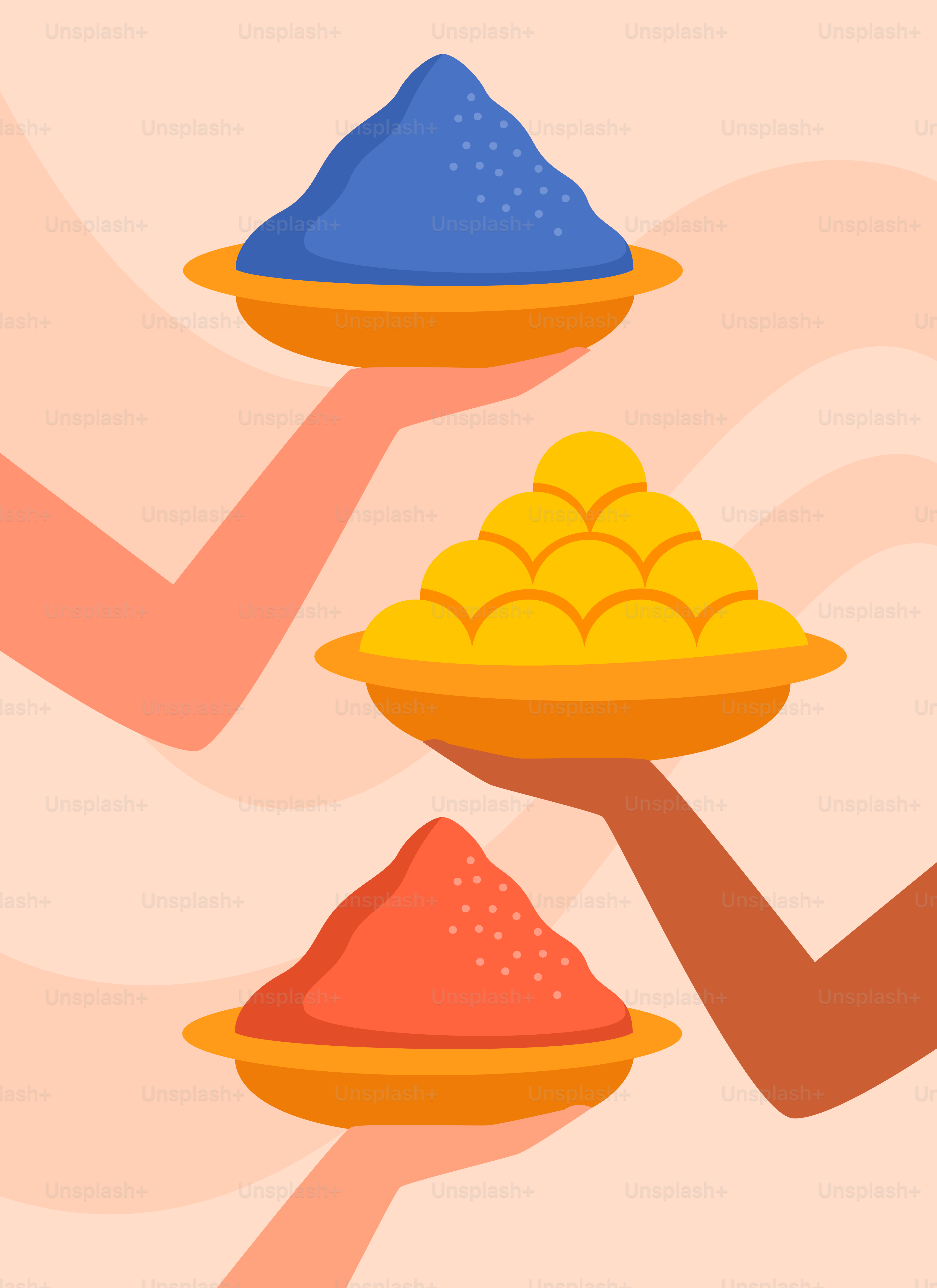 A woman holding a plate of food and a bowl of powder