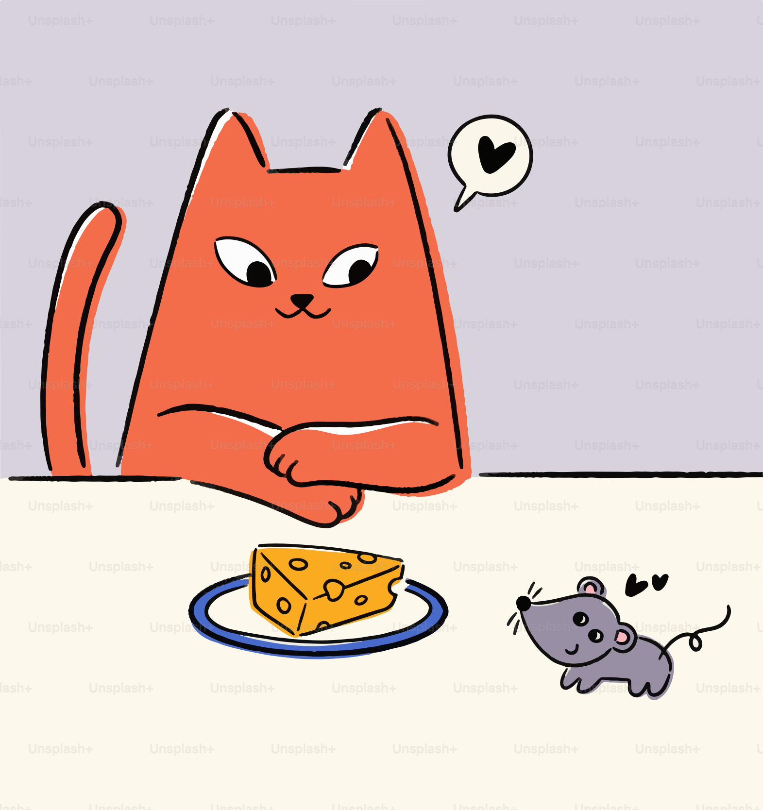 Un gato sentado en una mesa mirando un trozo de queso