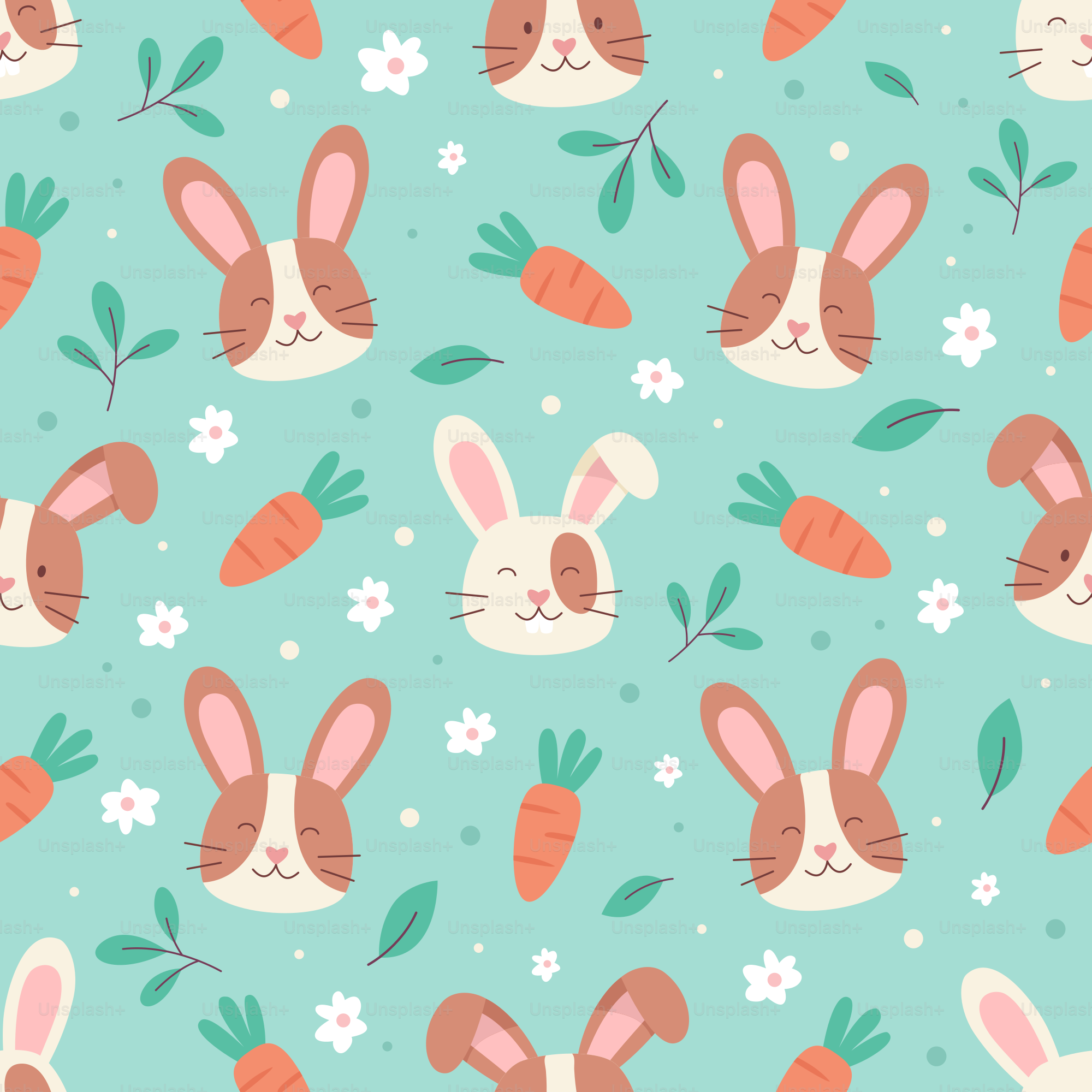 A pattern of rabbits and carrots on a blue background