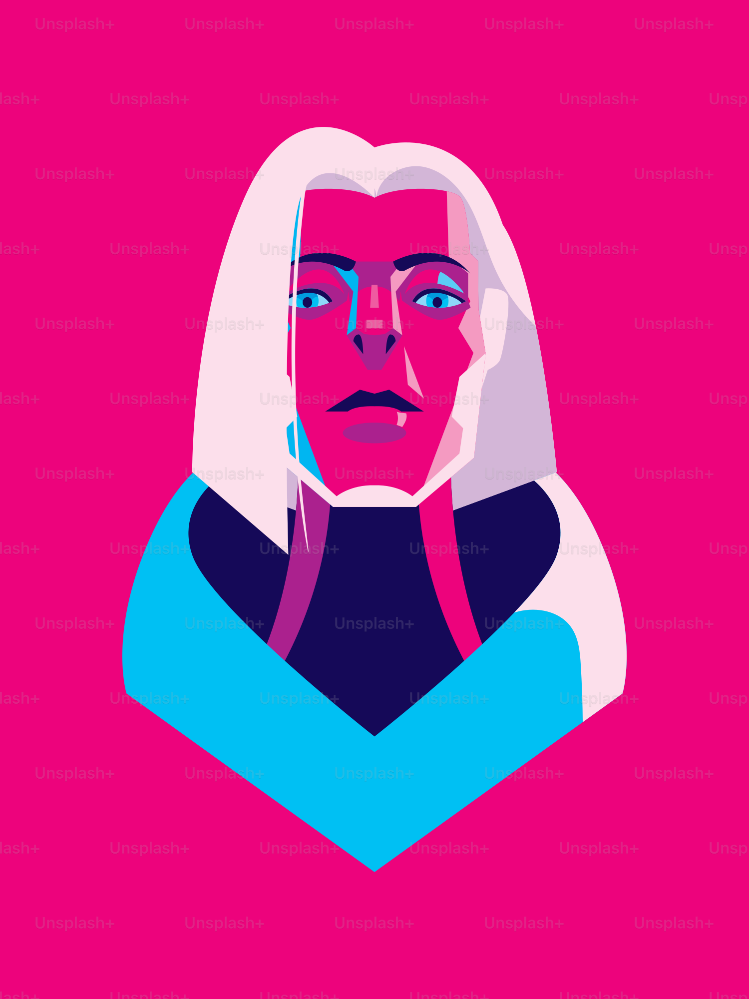 Eine Frau mit weißen Haaren und blauen Augen