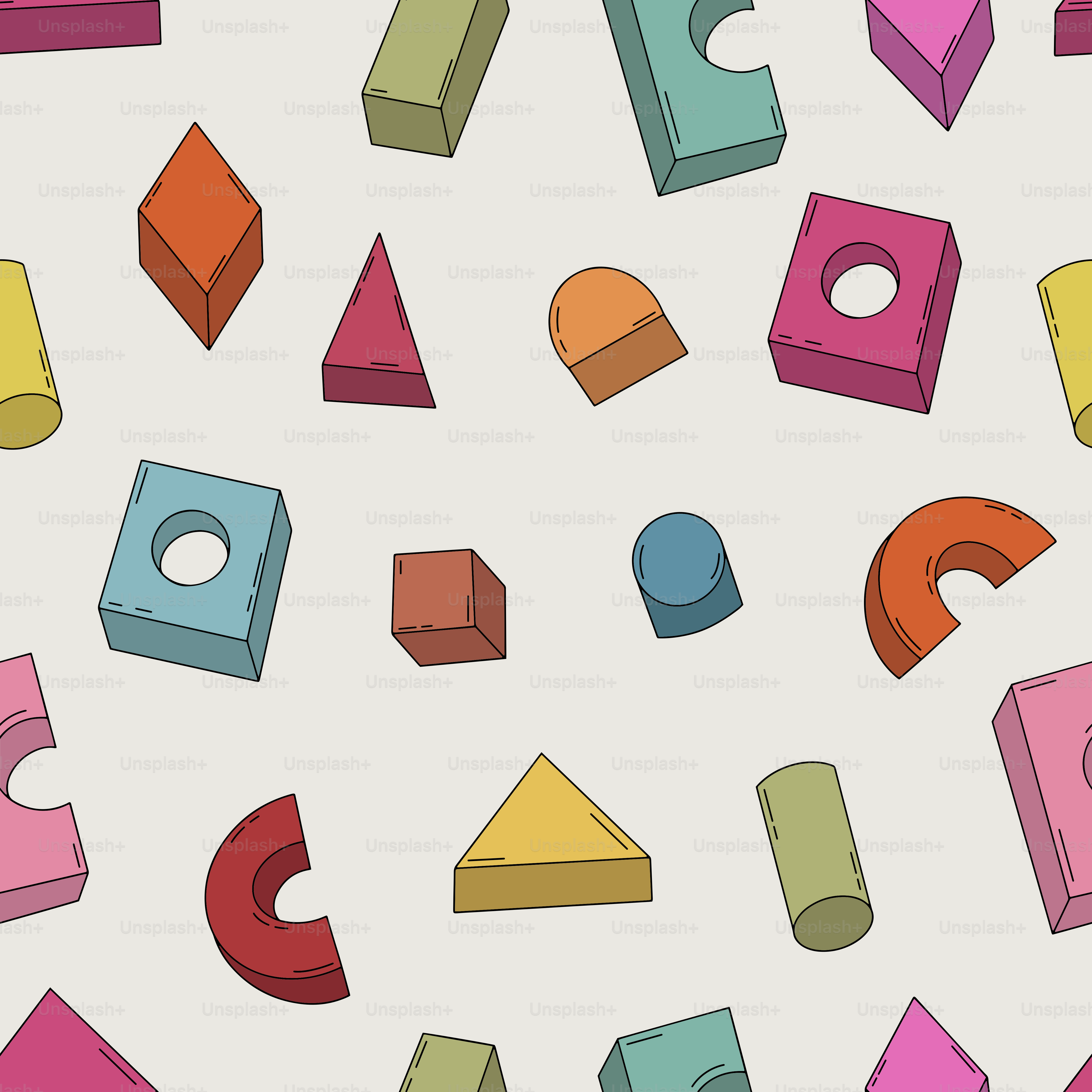 A lot of colorful shapes and numbers on a white background