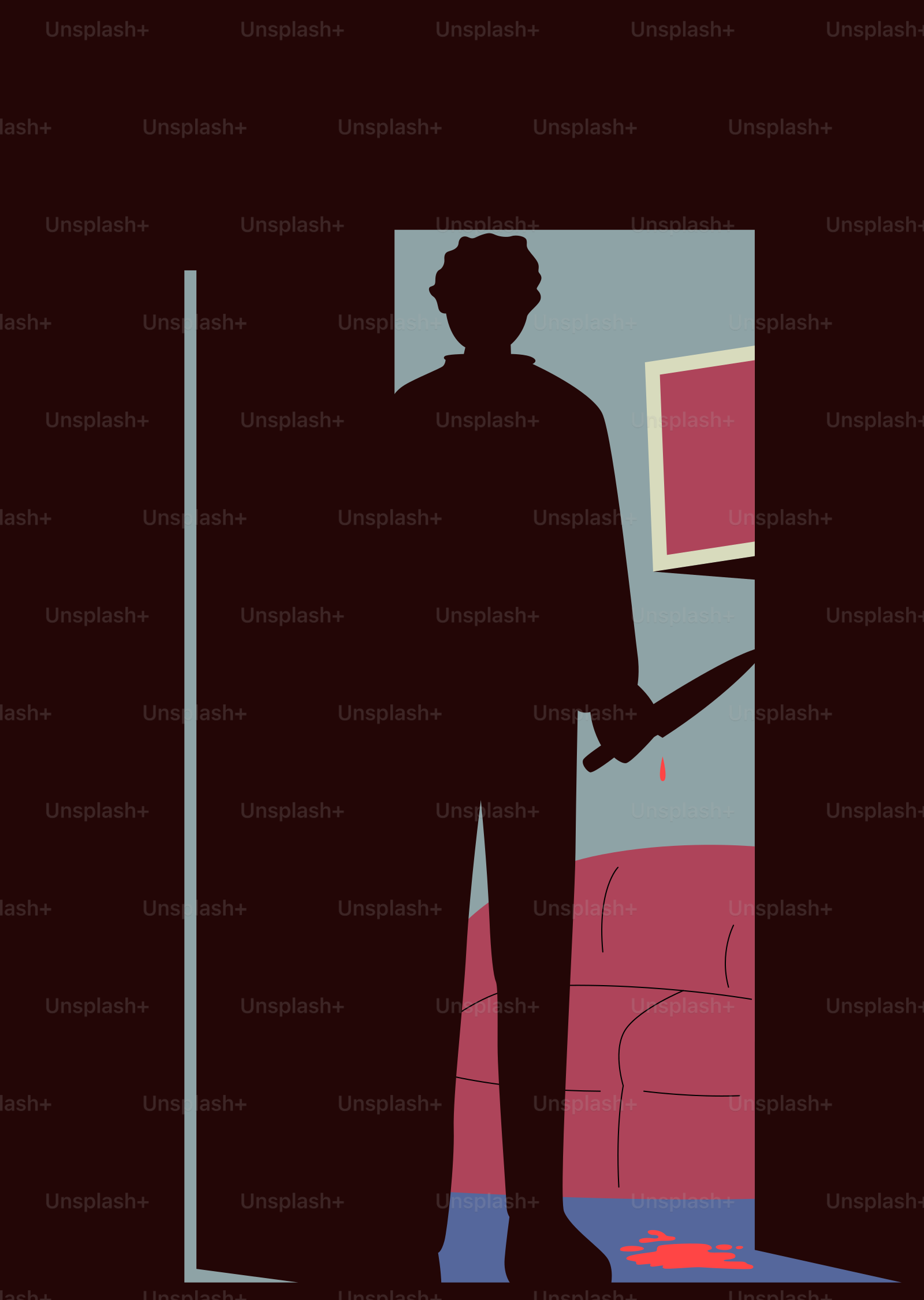 Un homme debout dans l’embrasure d’une porte, un couteau à la main