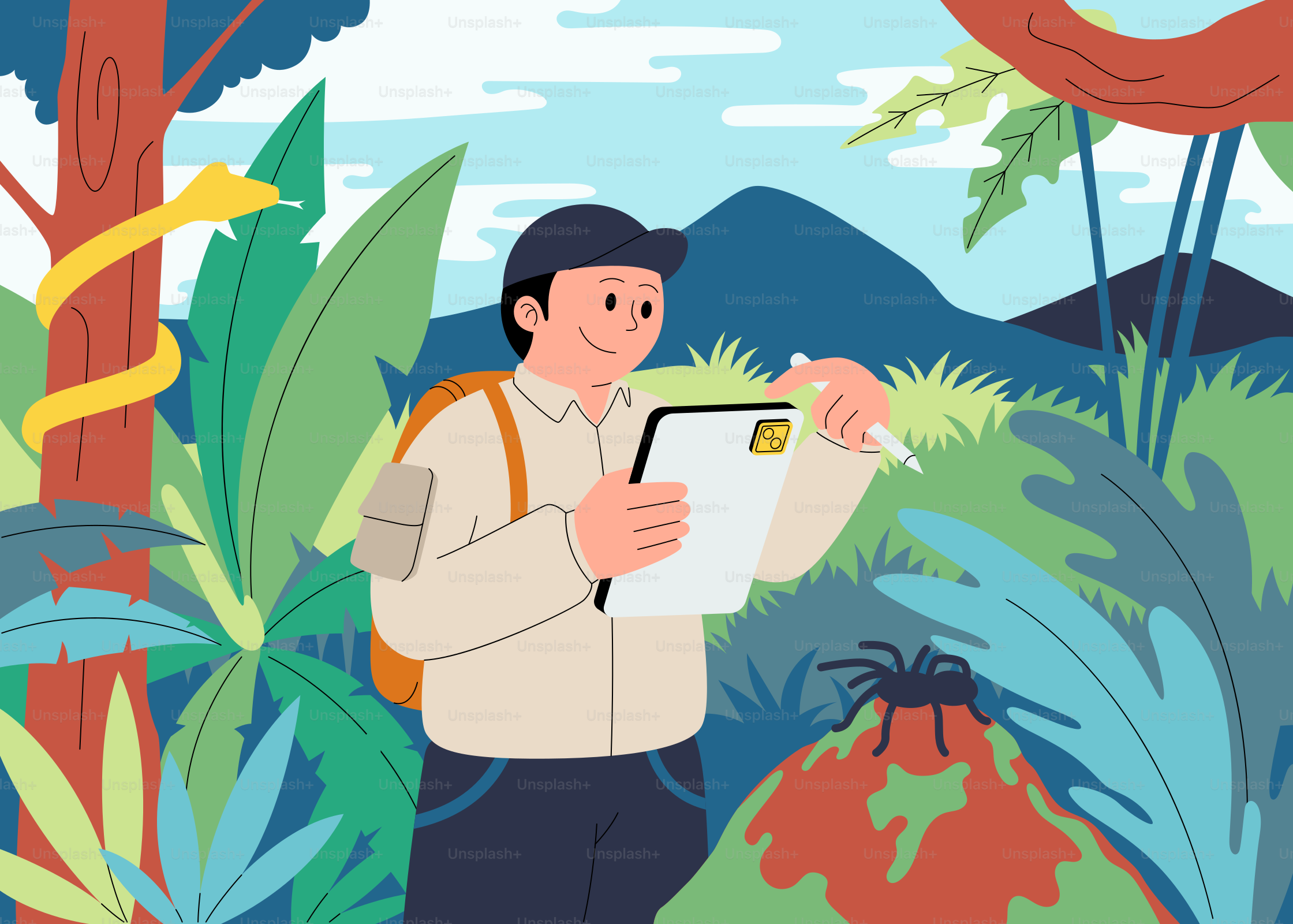 Un hombre de pie en una jungla sosteniendo un portapapeles