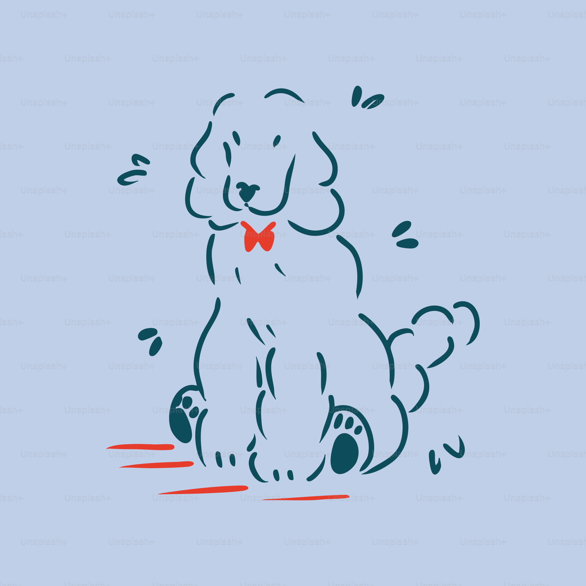 A drawing of a dog with a bow tie