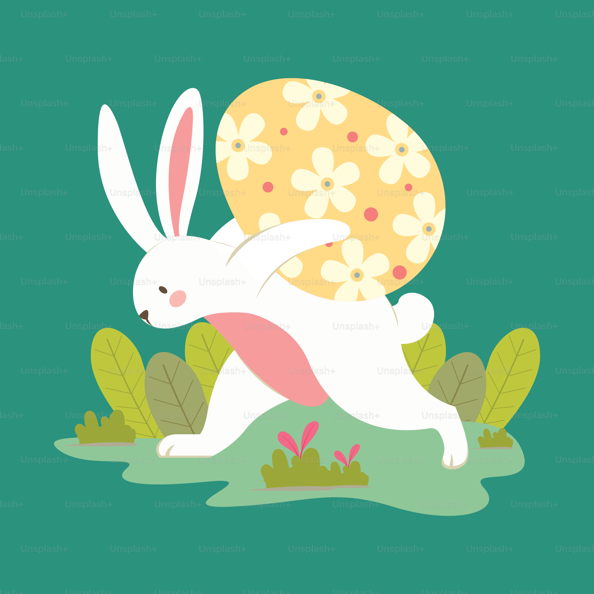 알을 들고 있는 토끼가 그려진 카드 벡터 – Unsplash의 봄 이미지, image size:3000x3000