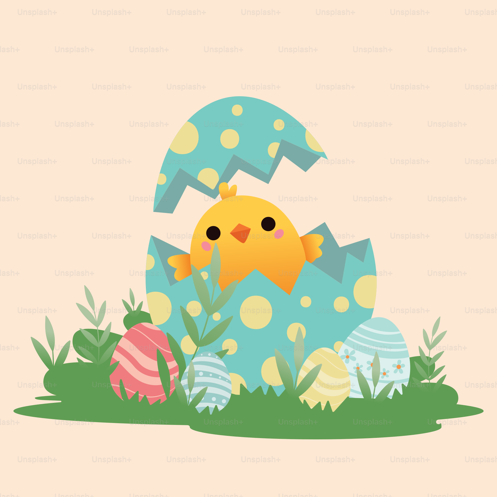An easter card with a chick hatched in an egg