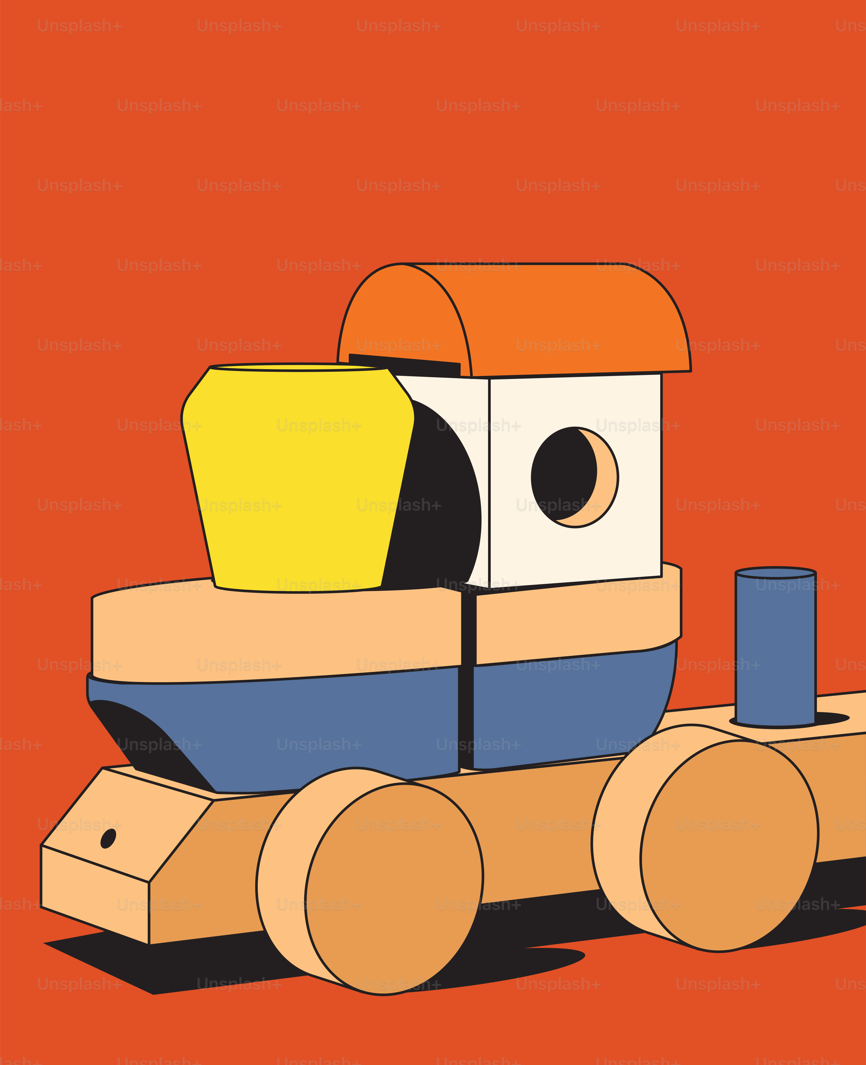 Kereta mainan kayu dengan latar belakang merah