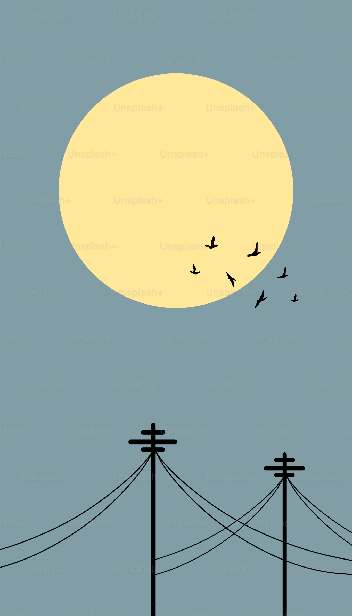 Pássaros voando no céu sobre linhas de energia