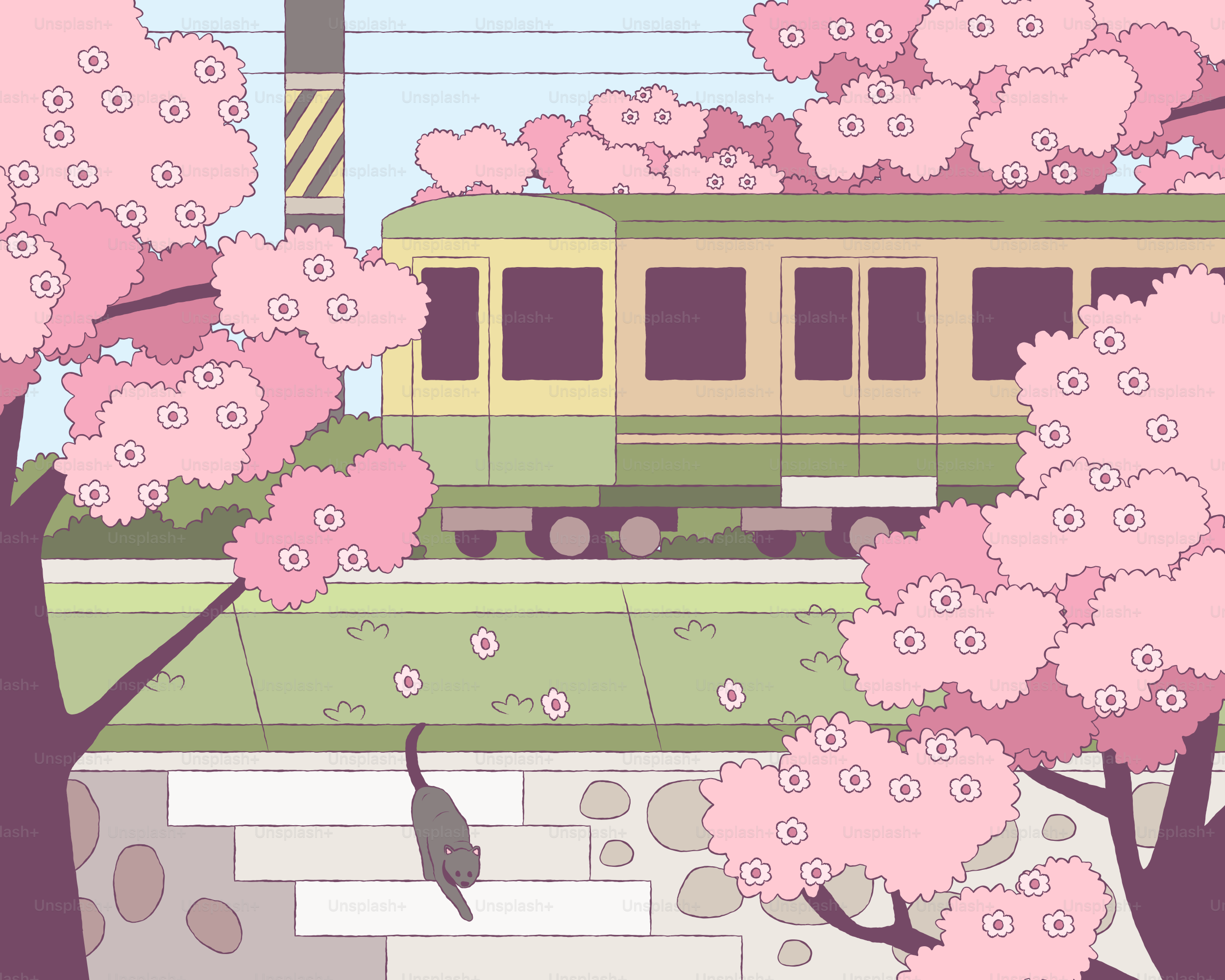 A picture of a train going by some trees