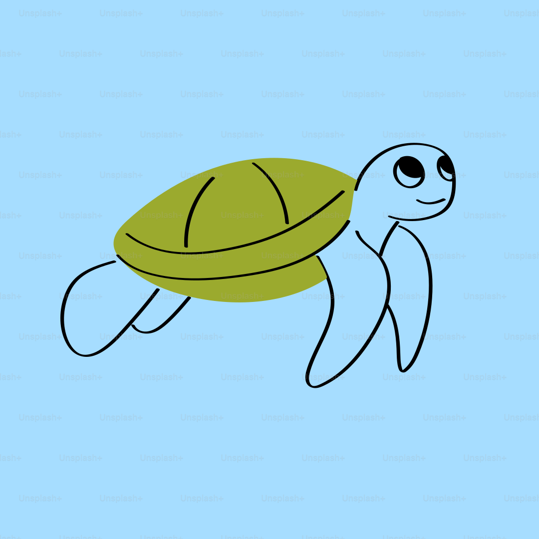 A drawing of a turtle swimming in the water