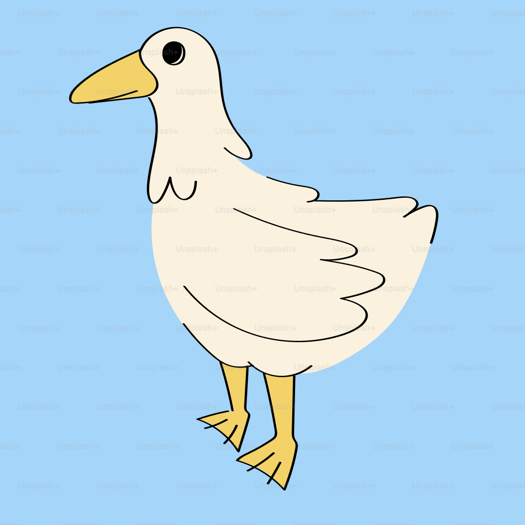 Un canard blanc au bec jaune sur fond bleu