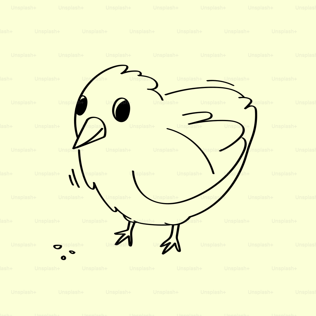 A drawing of a bird on a yellow background
