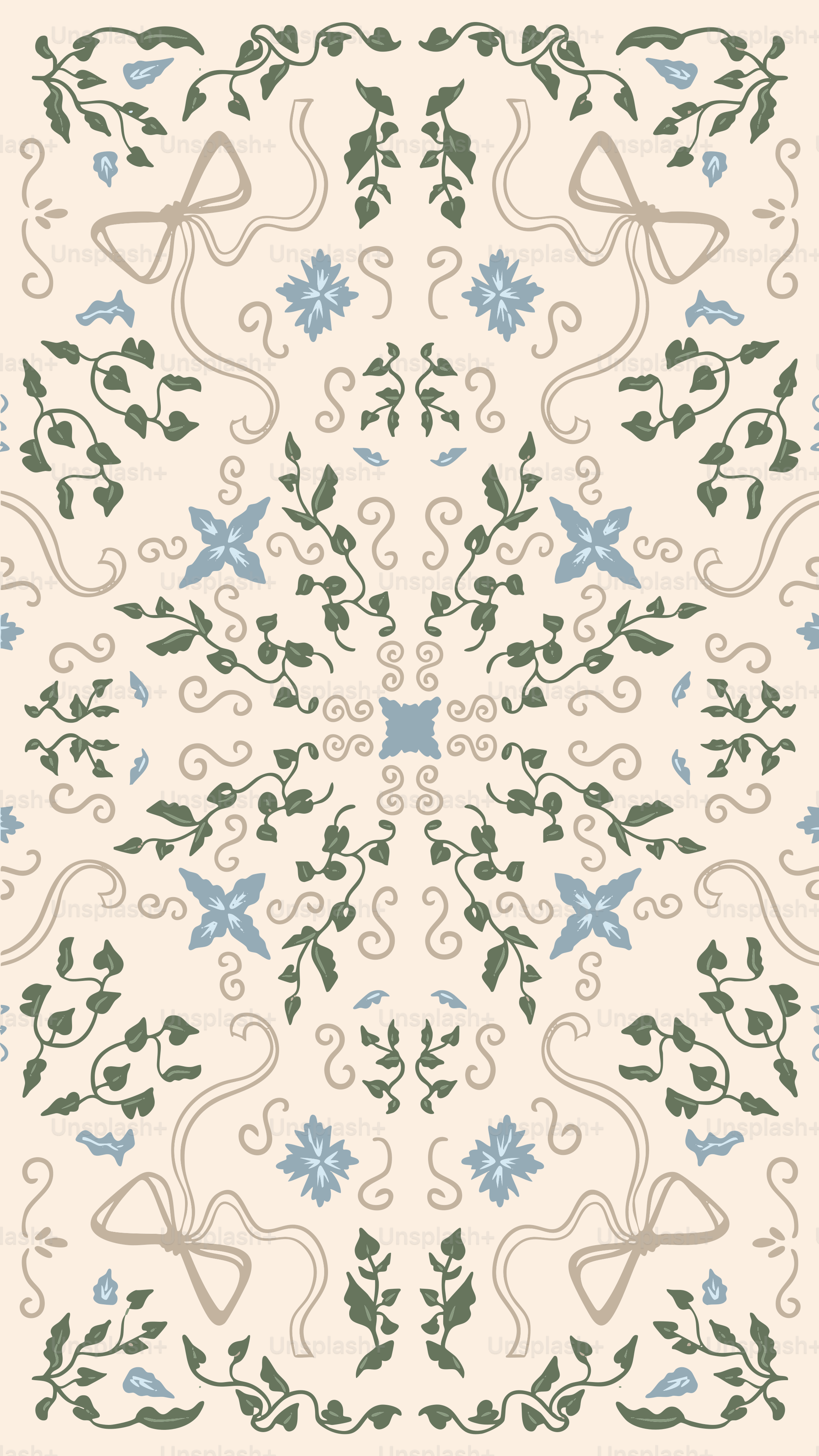 Un motivo floreale bianco e blu su sfondo beige