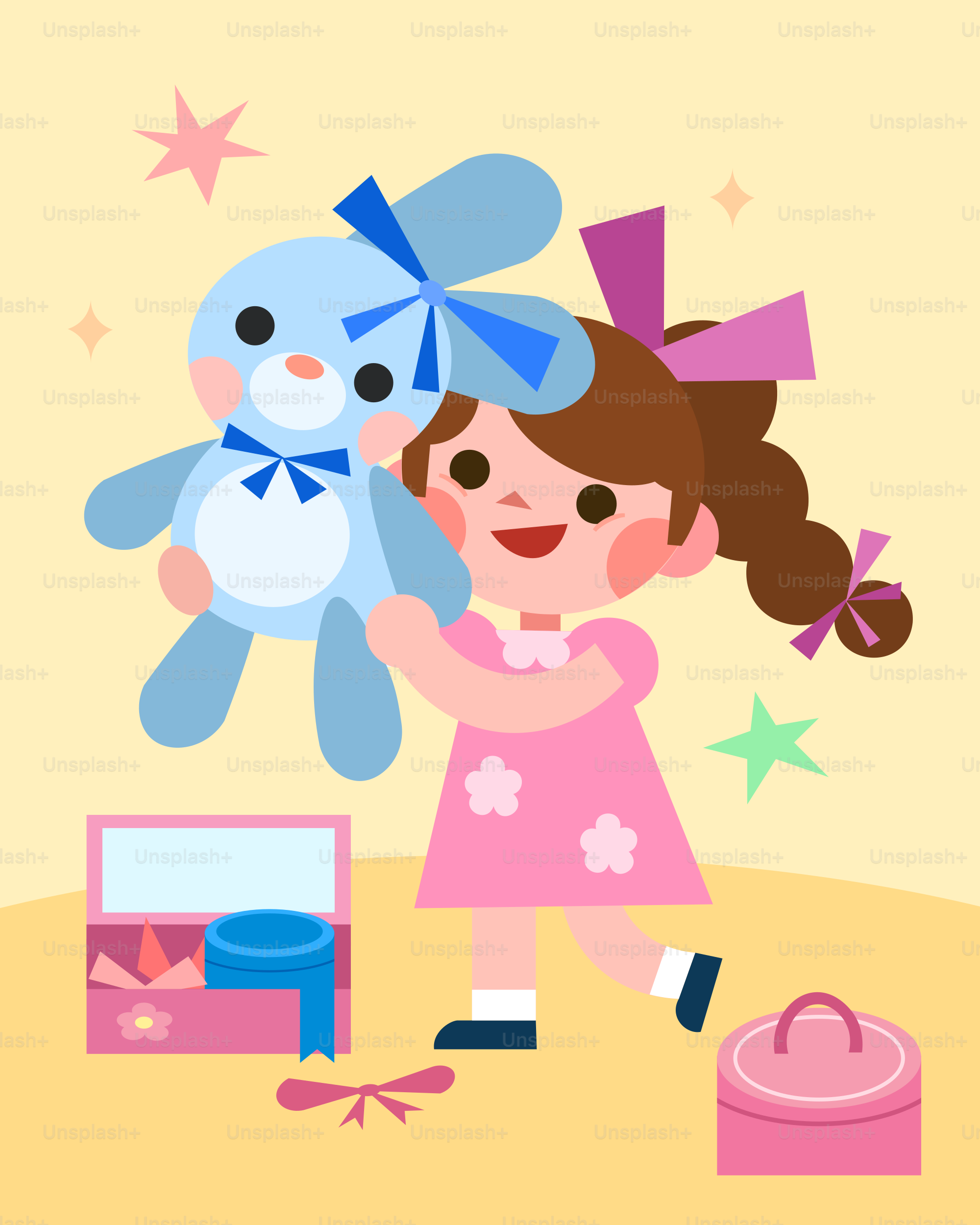 A little girl is holding a stuffed animal