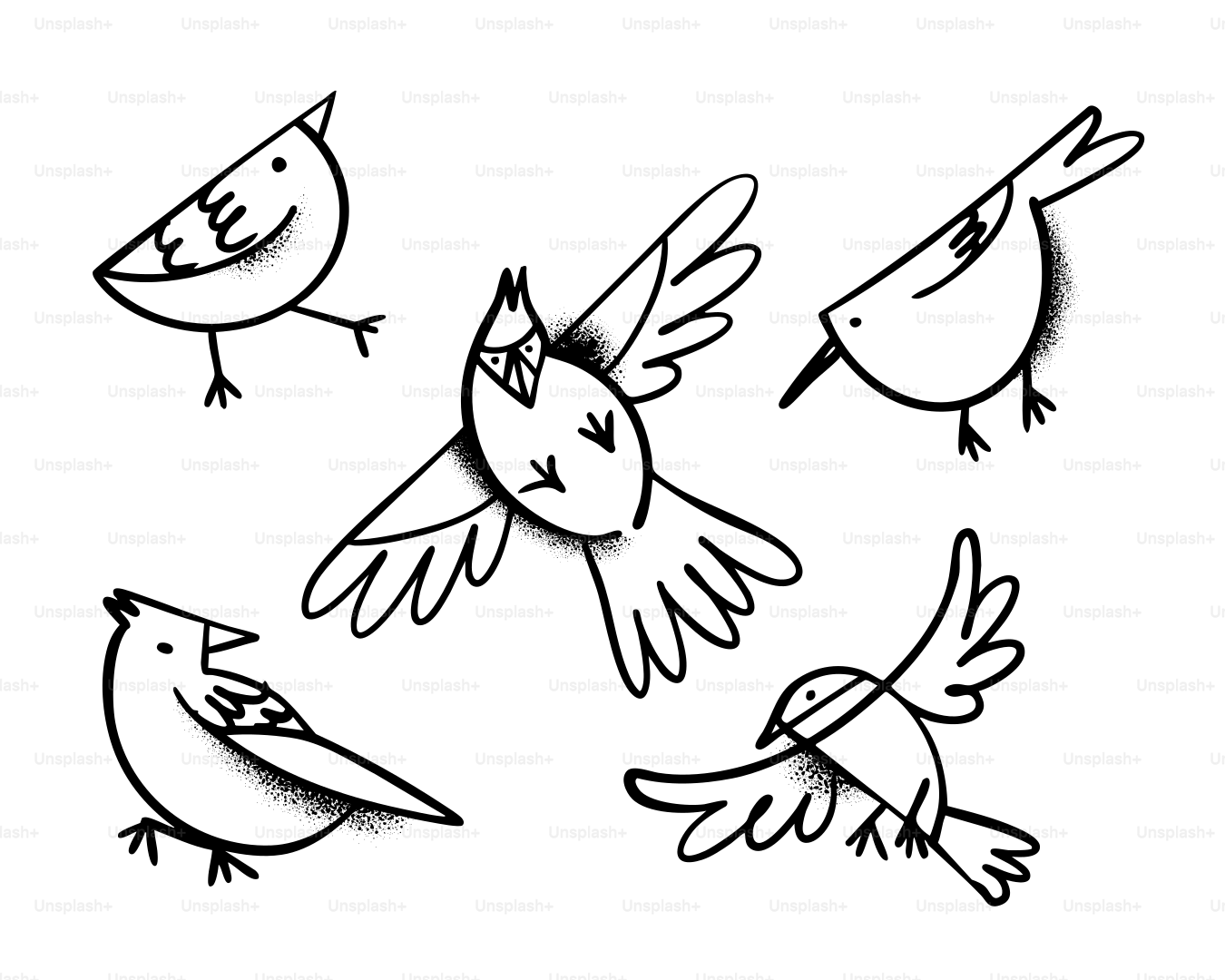 A drawing of birds flying in the air