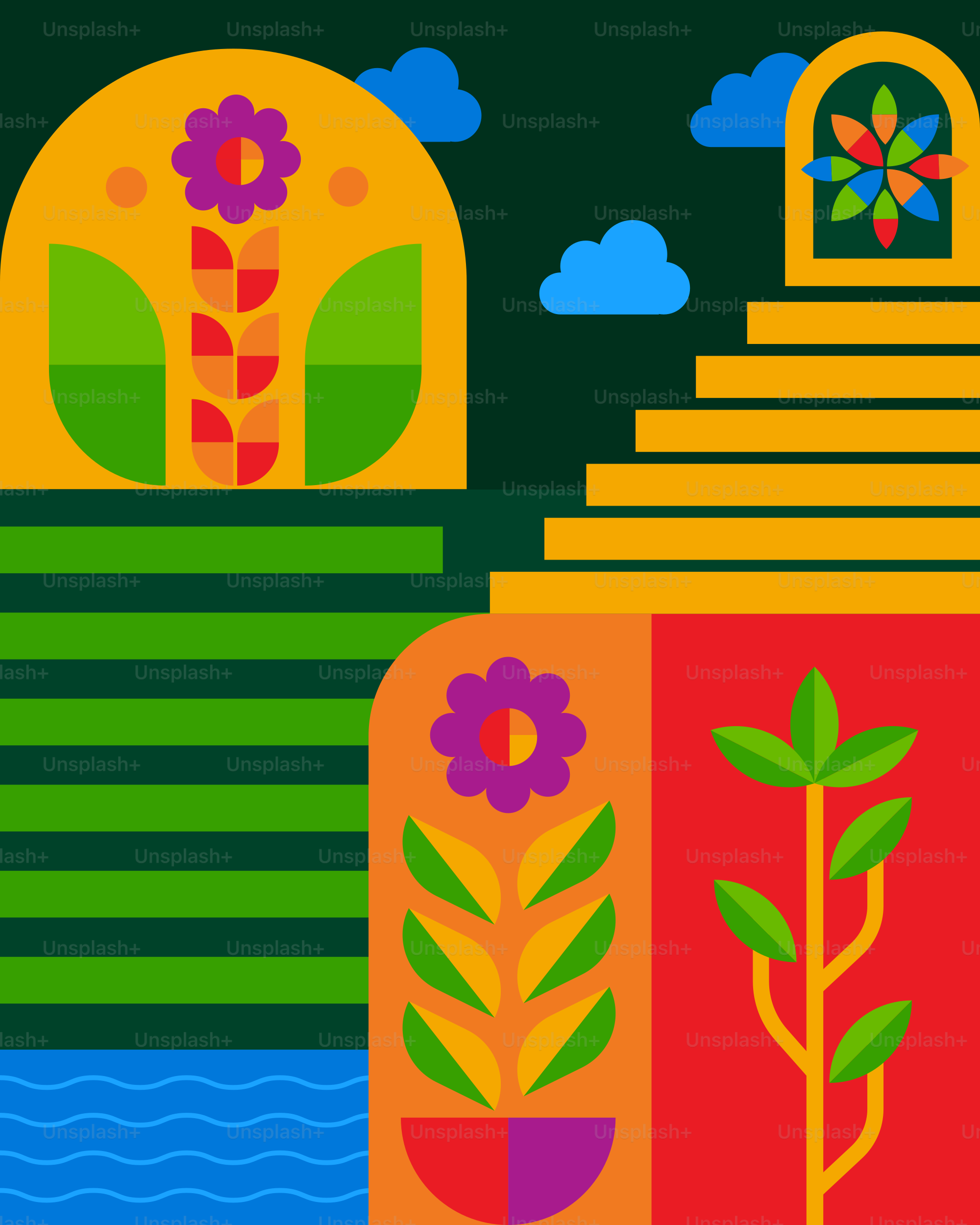 A colorful illustration of a cruise ship with flowers on it