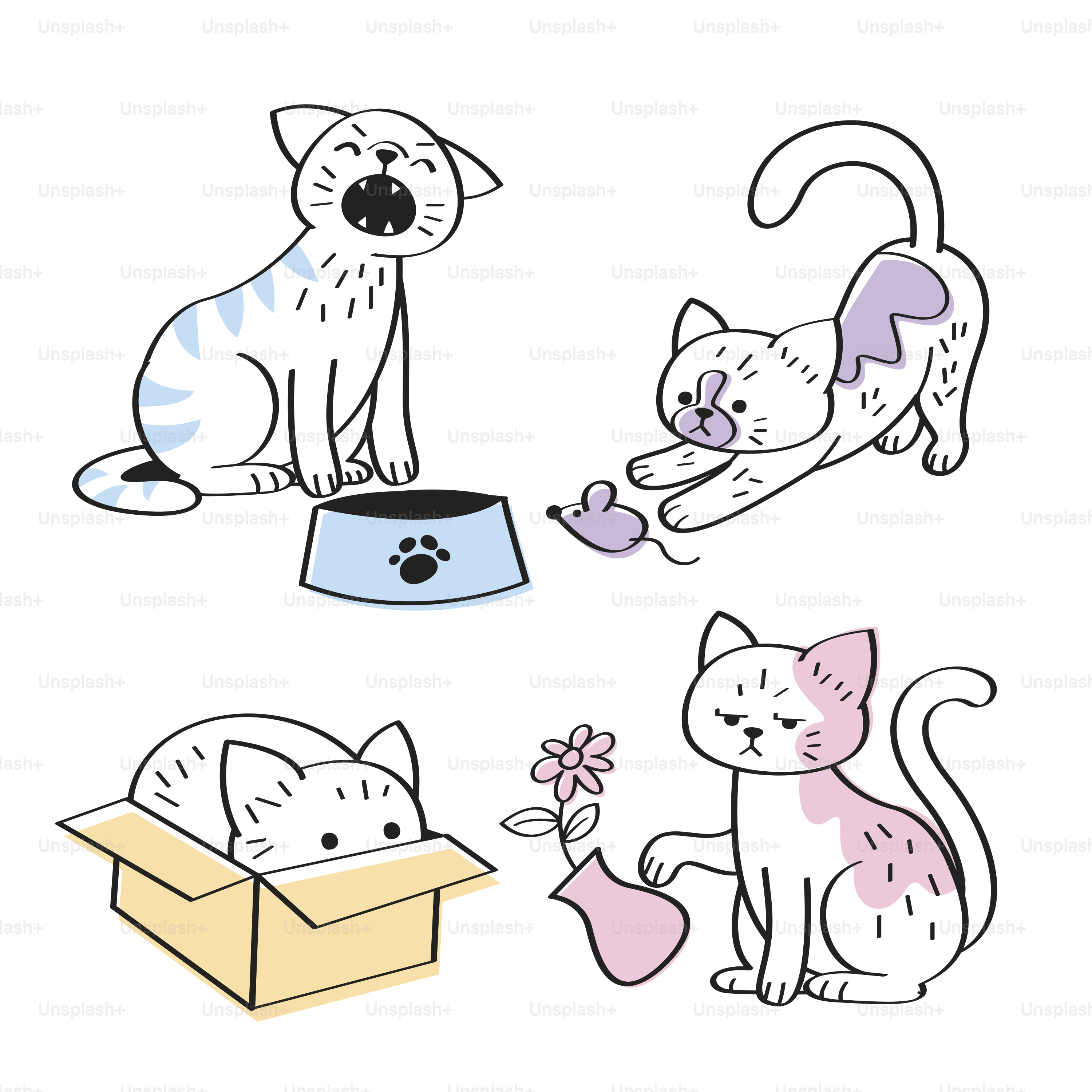 A bunch of cats that are eating out of a box