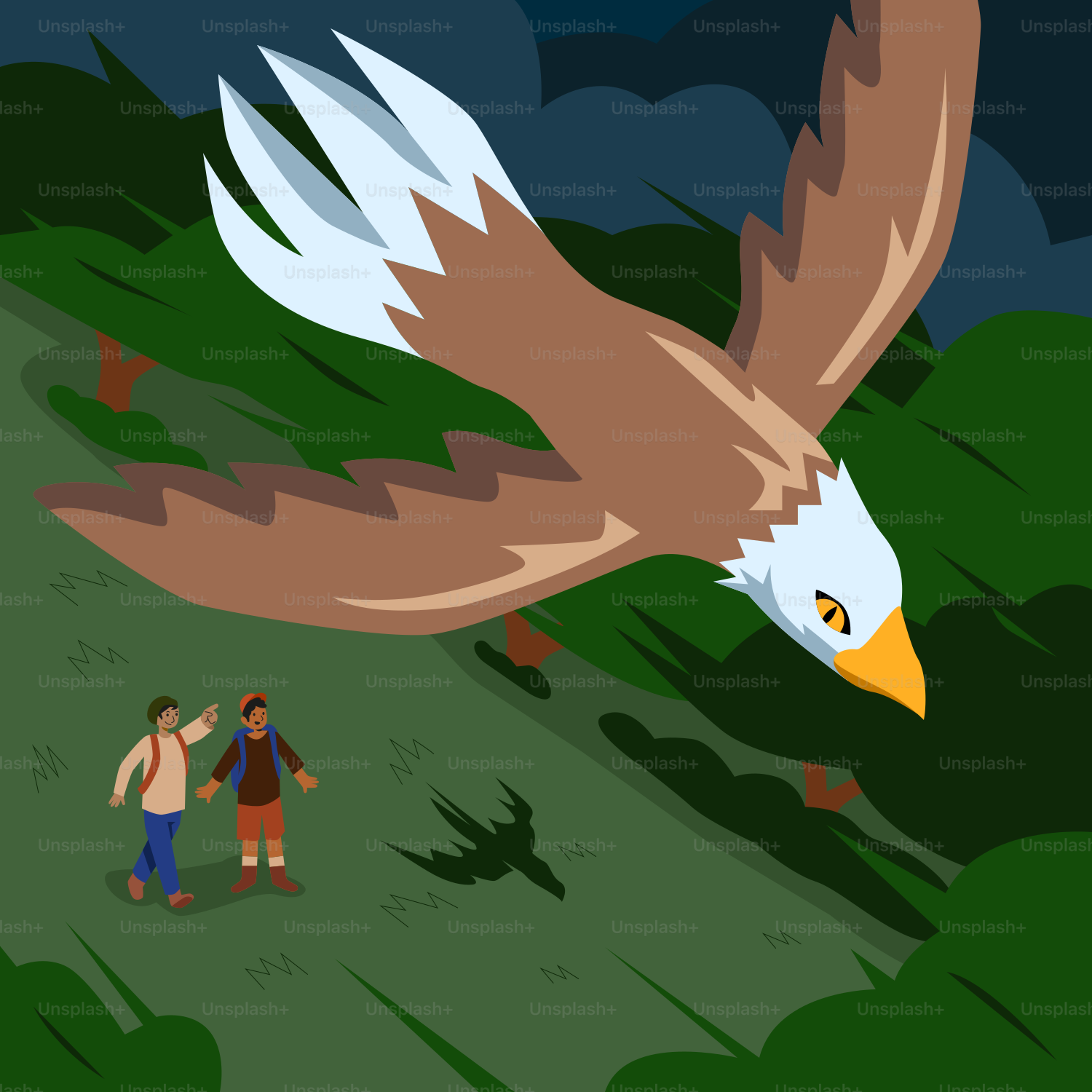 A man and a woman standing in front of an eagle