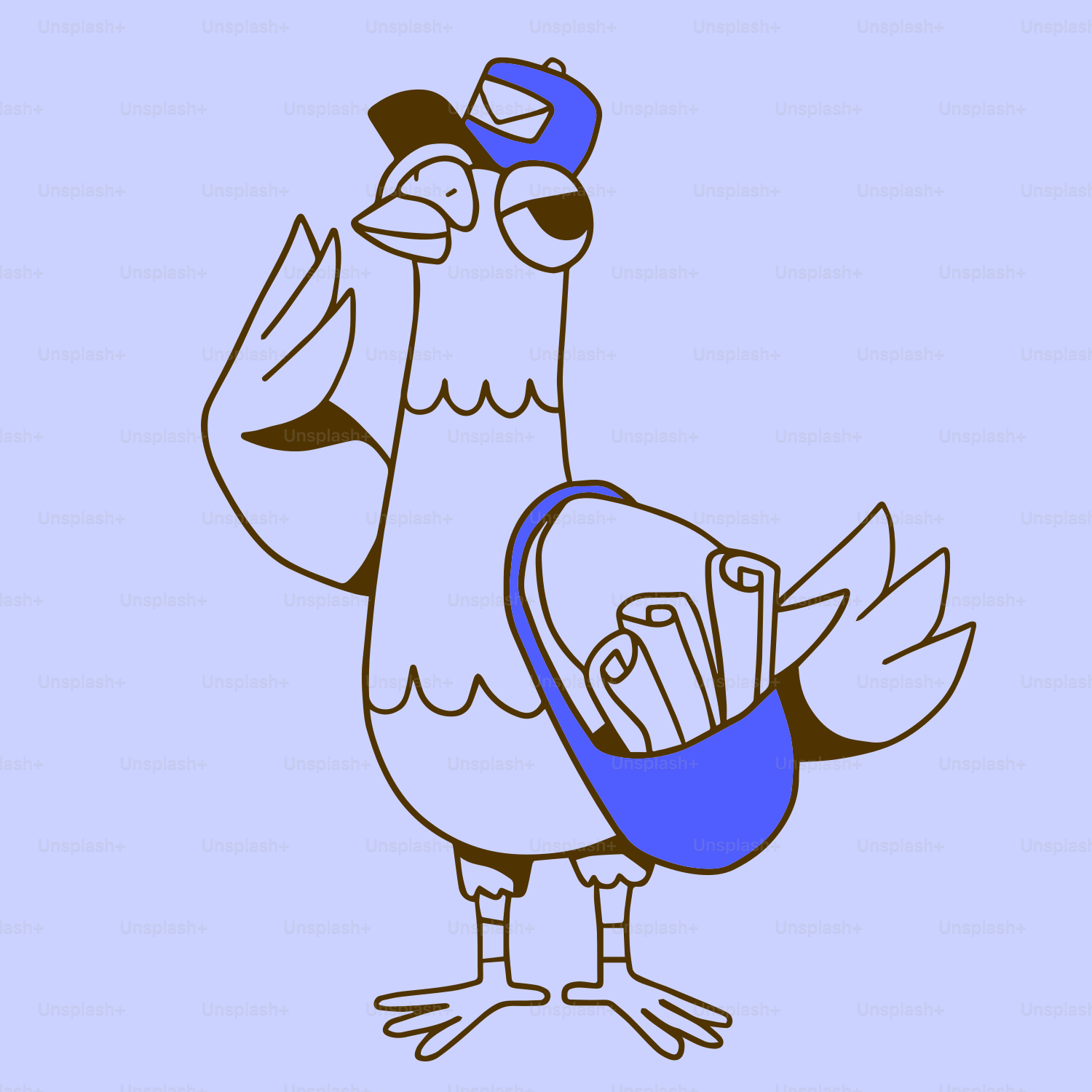 A bird with a blue hat and a blue bag