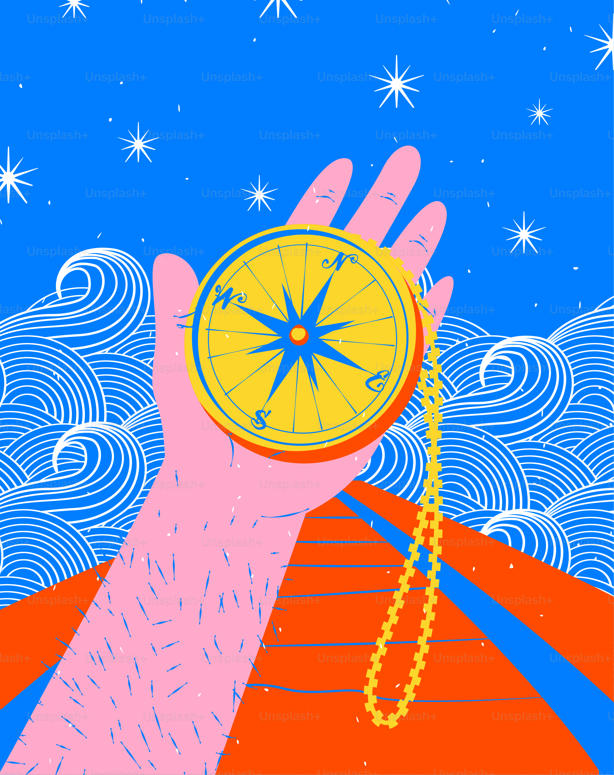 Un dipinto di una mano che tiene un orologio