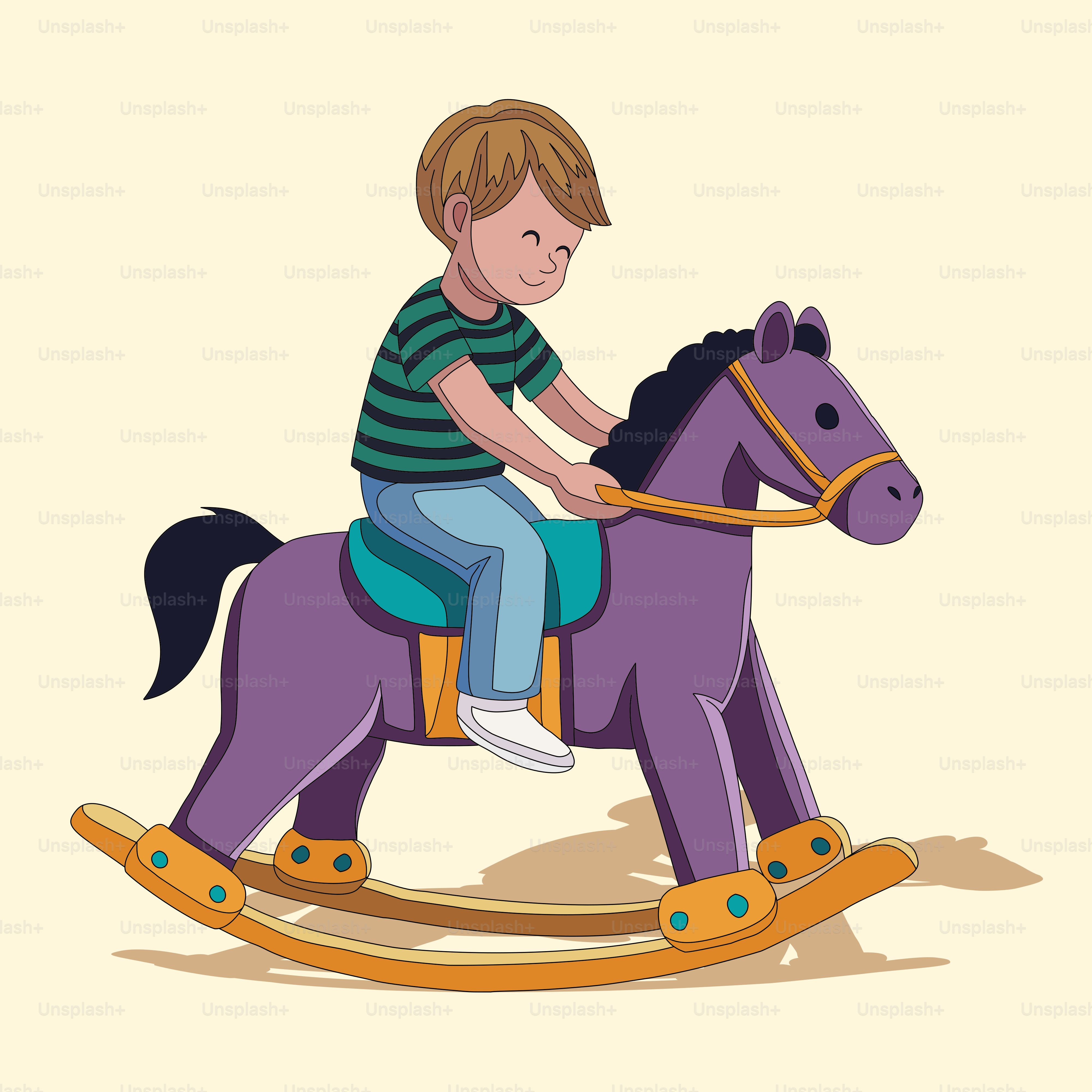 Un niño pequeño montando un caballo mecedor morado vector – Imagen de  Ilustración en Unsplash, image size:3000x3000