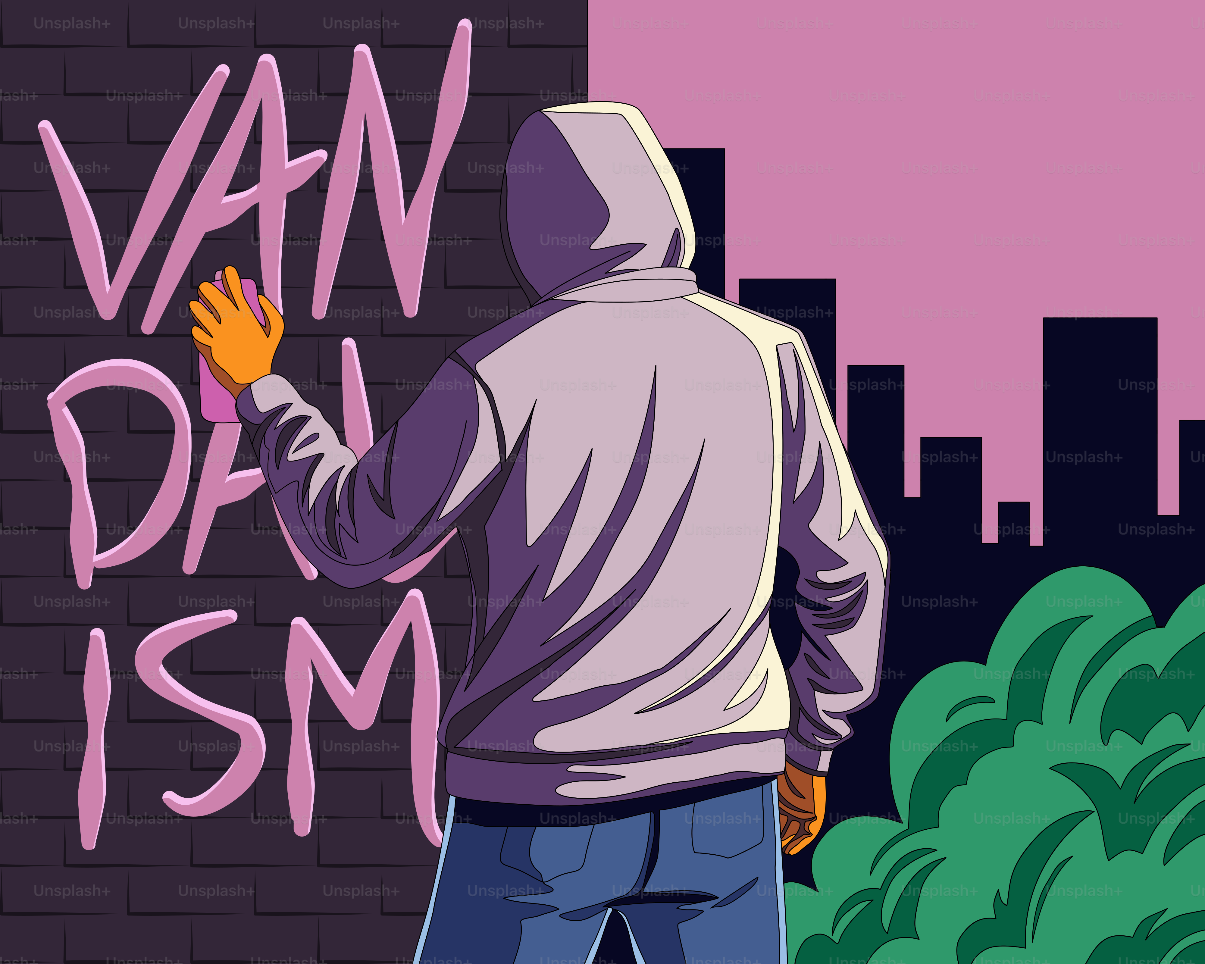 A man in a hoodie writing on a wall