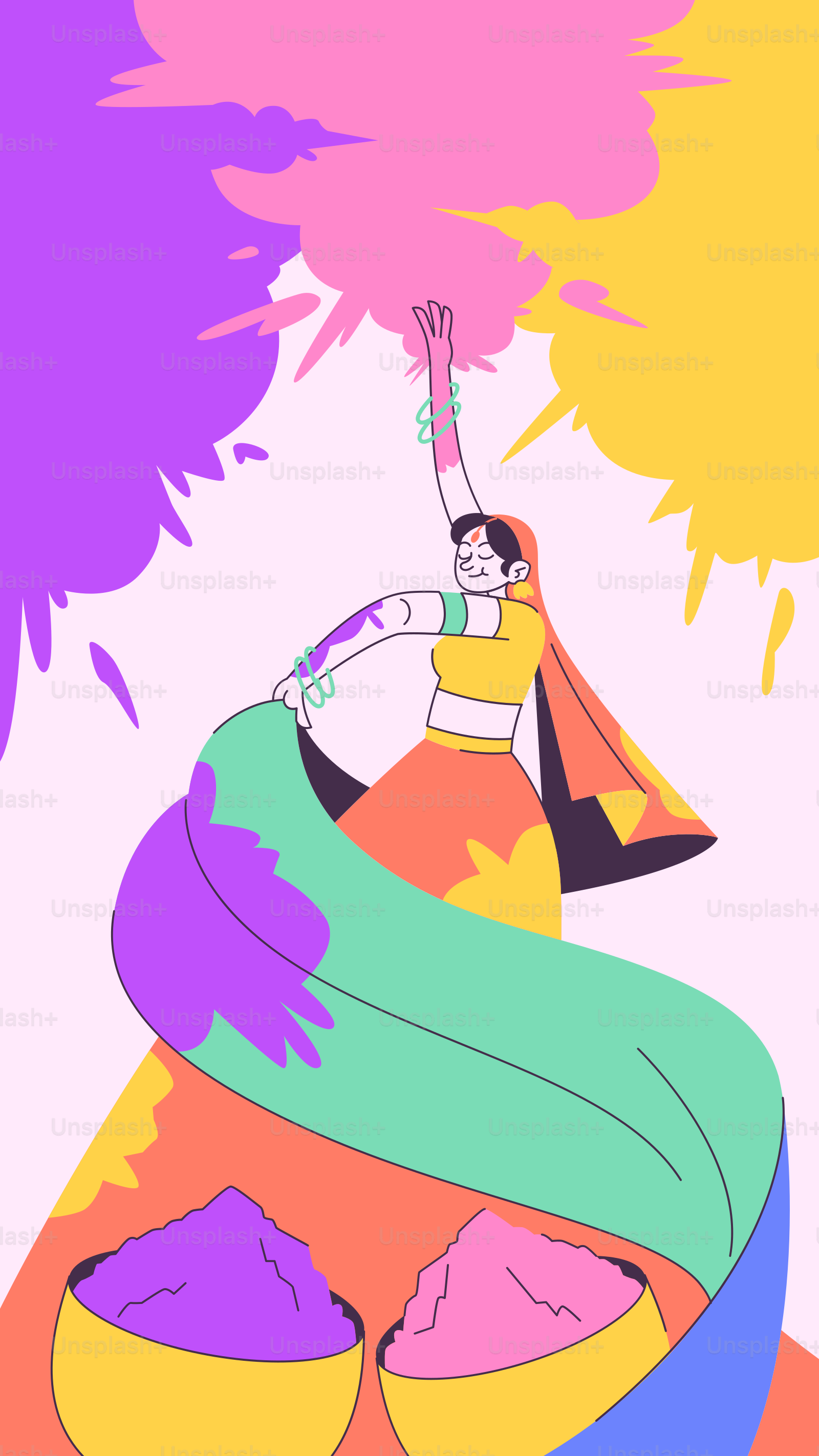 Un tableau d’une femme en robe colorée