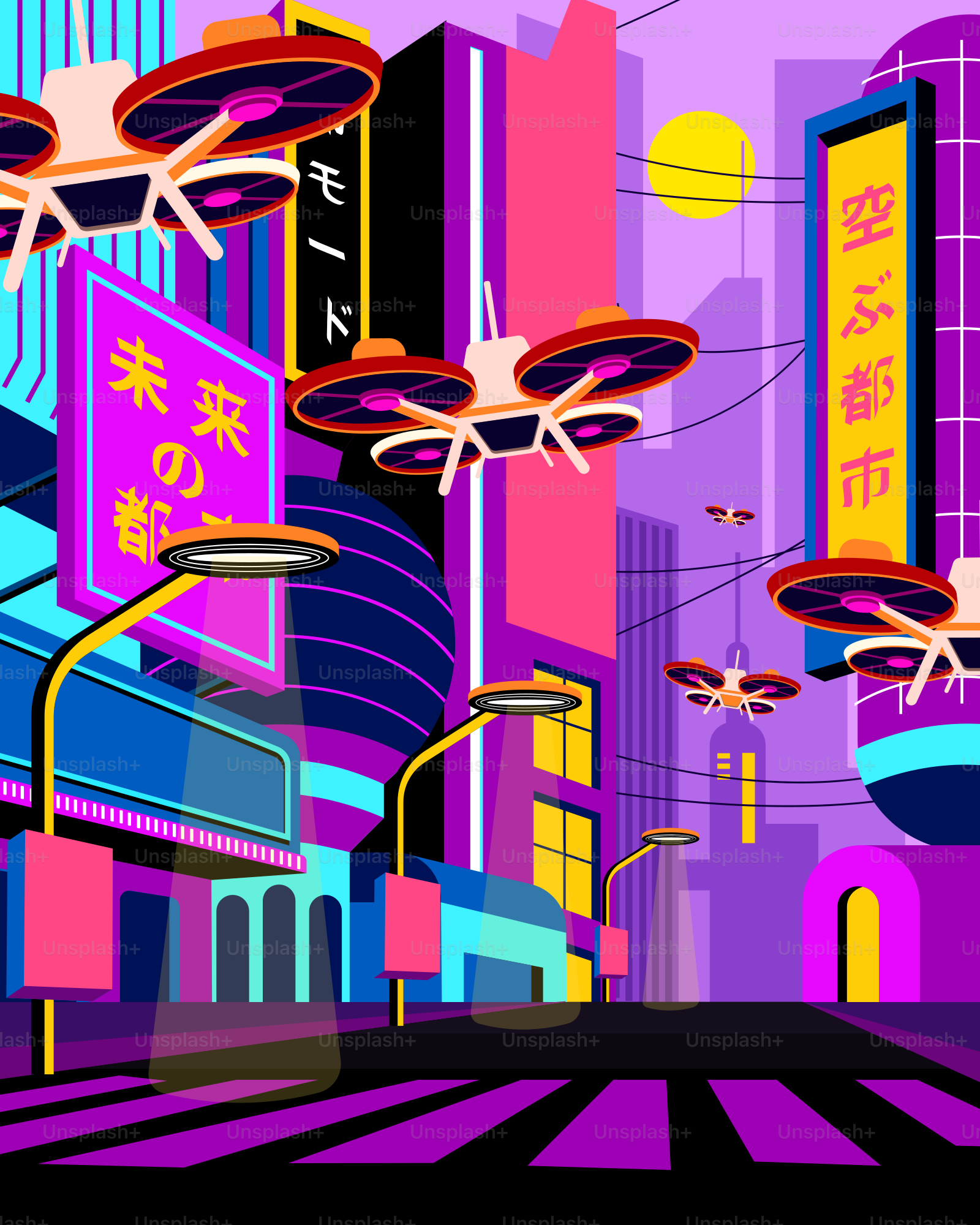 A futuristic city with a lot of tall buildings