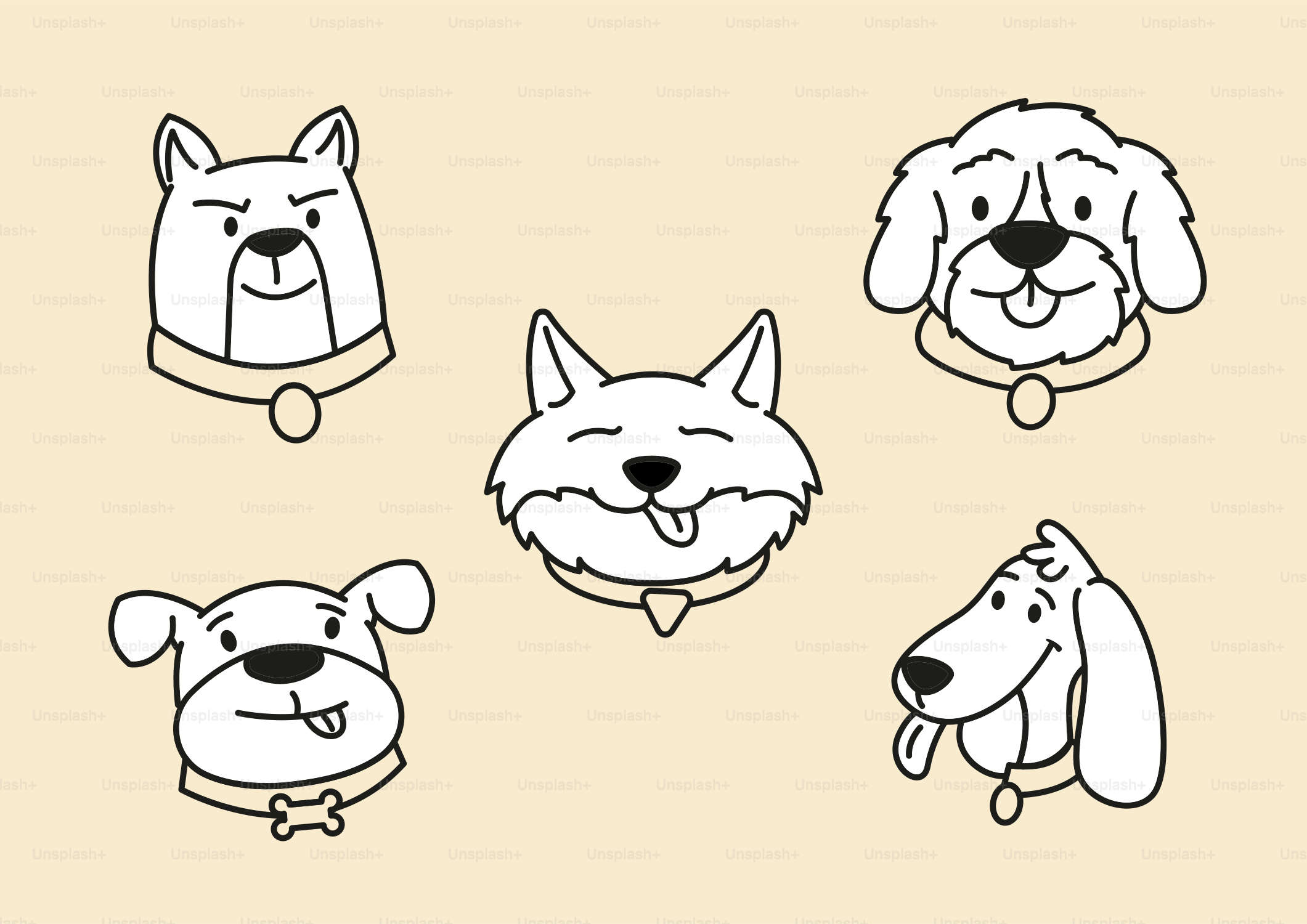 Um desenho da cabeça de um cachorro com diferentes expressões vetor –  Imagem sobre Animal na Unsplash, image size:3000x2121