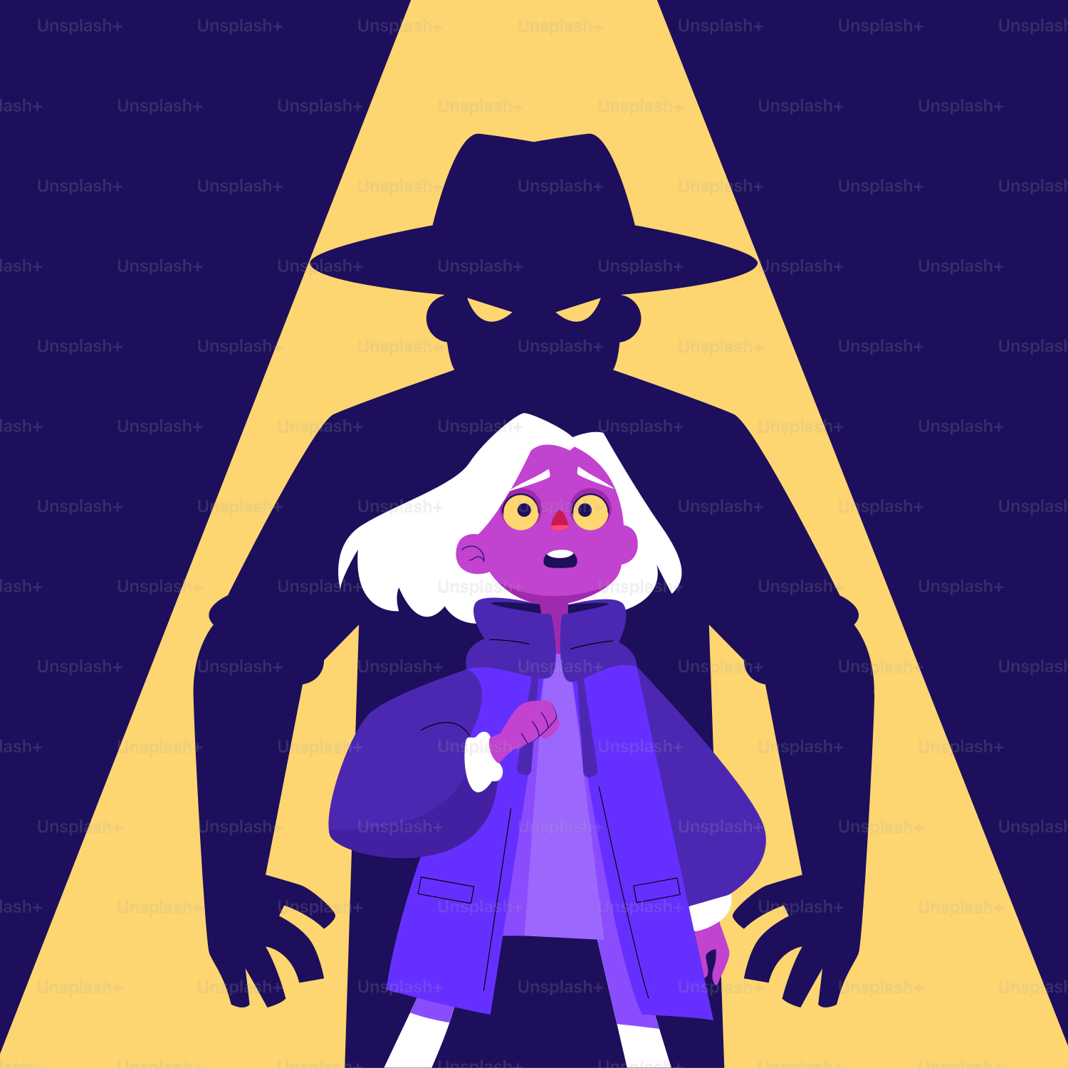 A cartoon of a person in a hat and coat