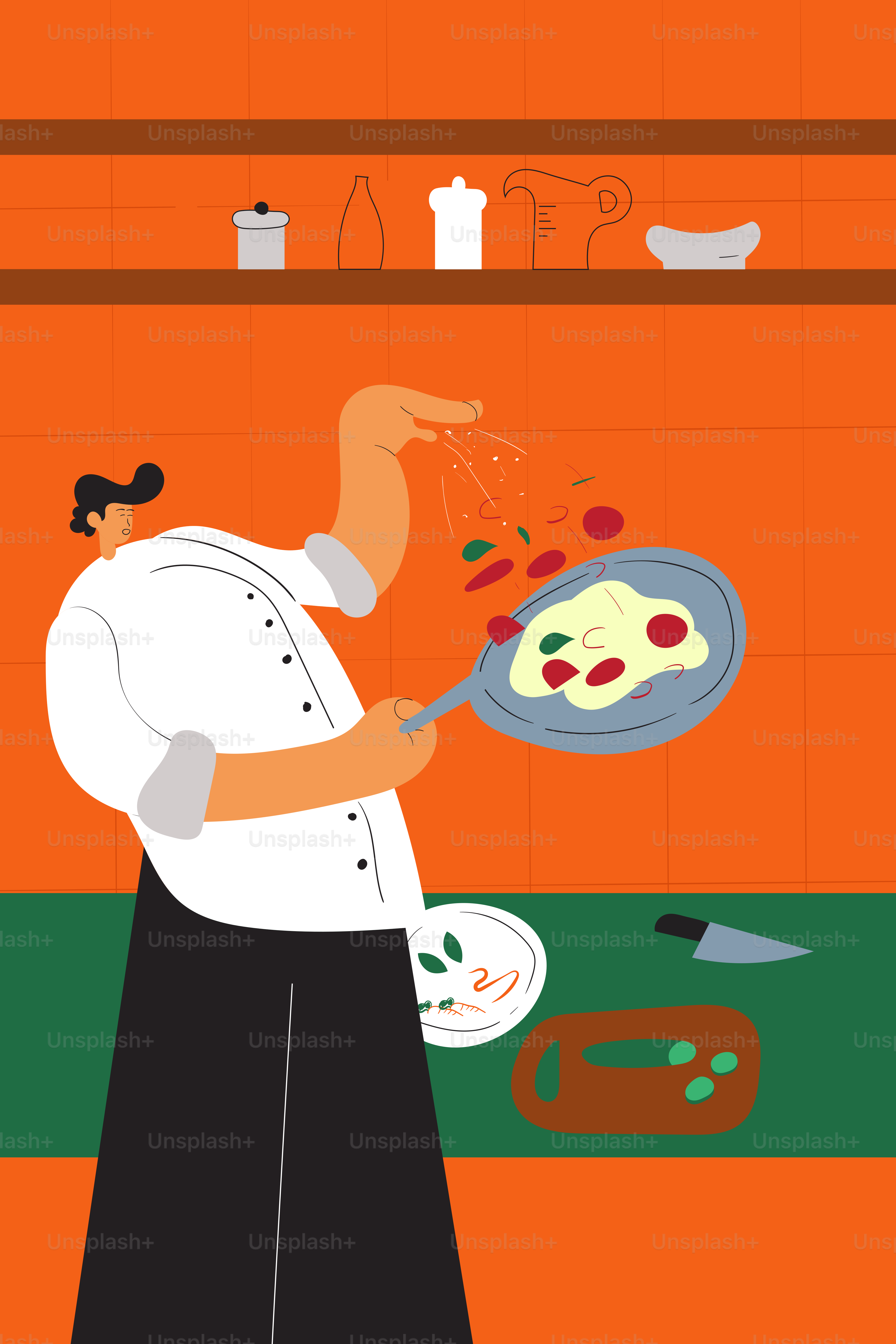 A person in a kitchen cooking food on a skillet