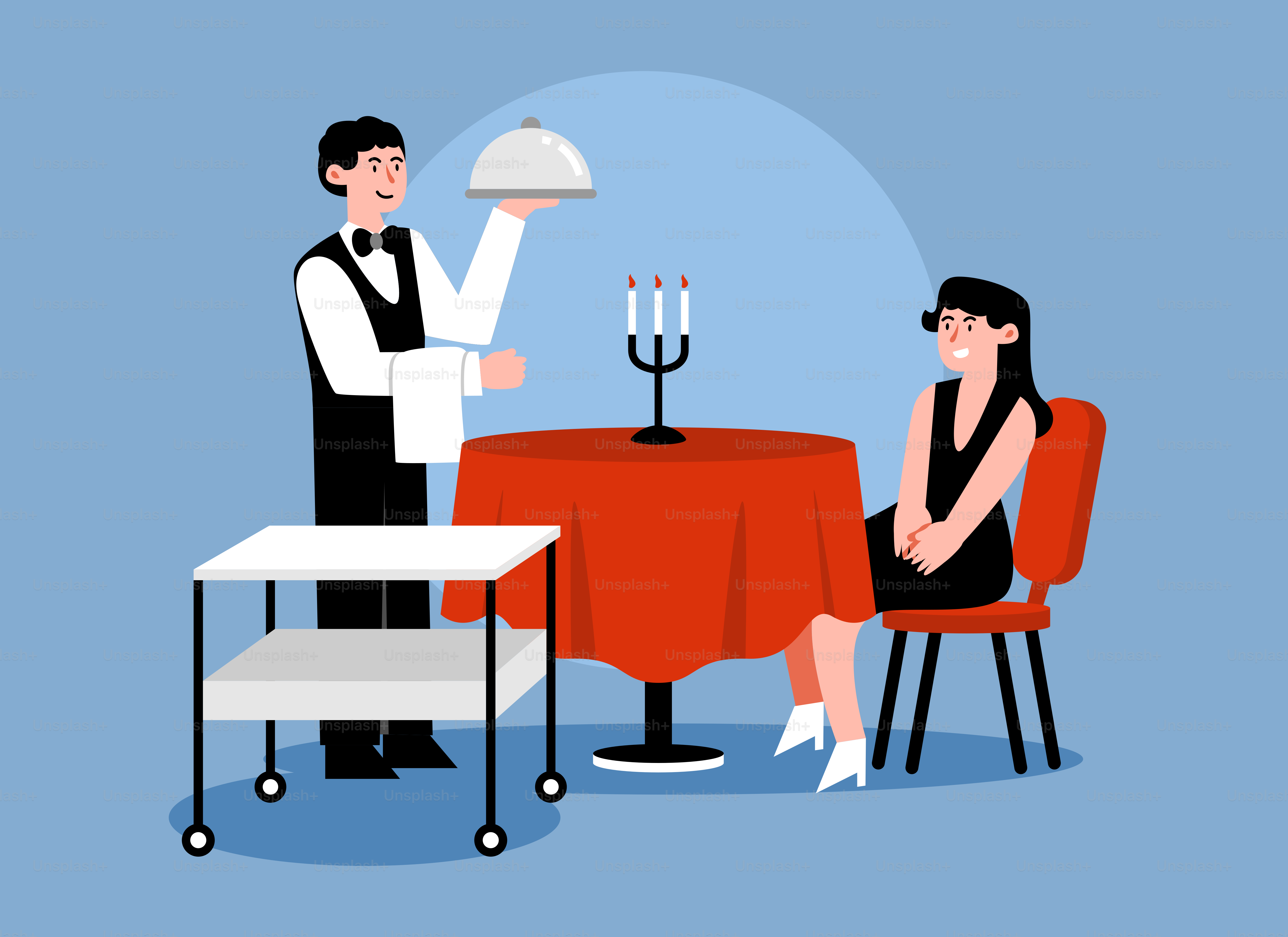 Un hombre sirviendo a una mujer en una mesa