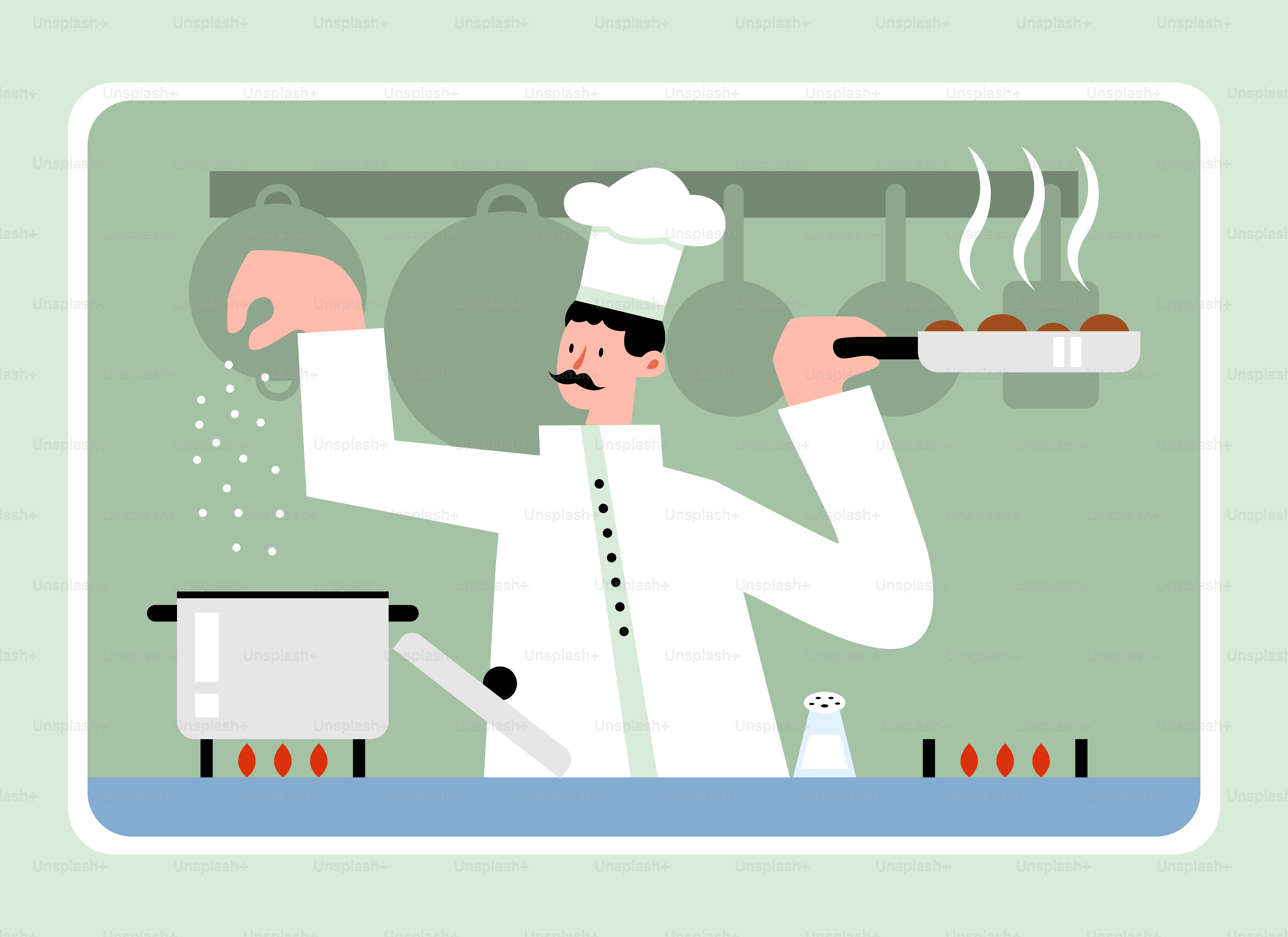 A man in a chef's uniform is cooking