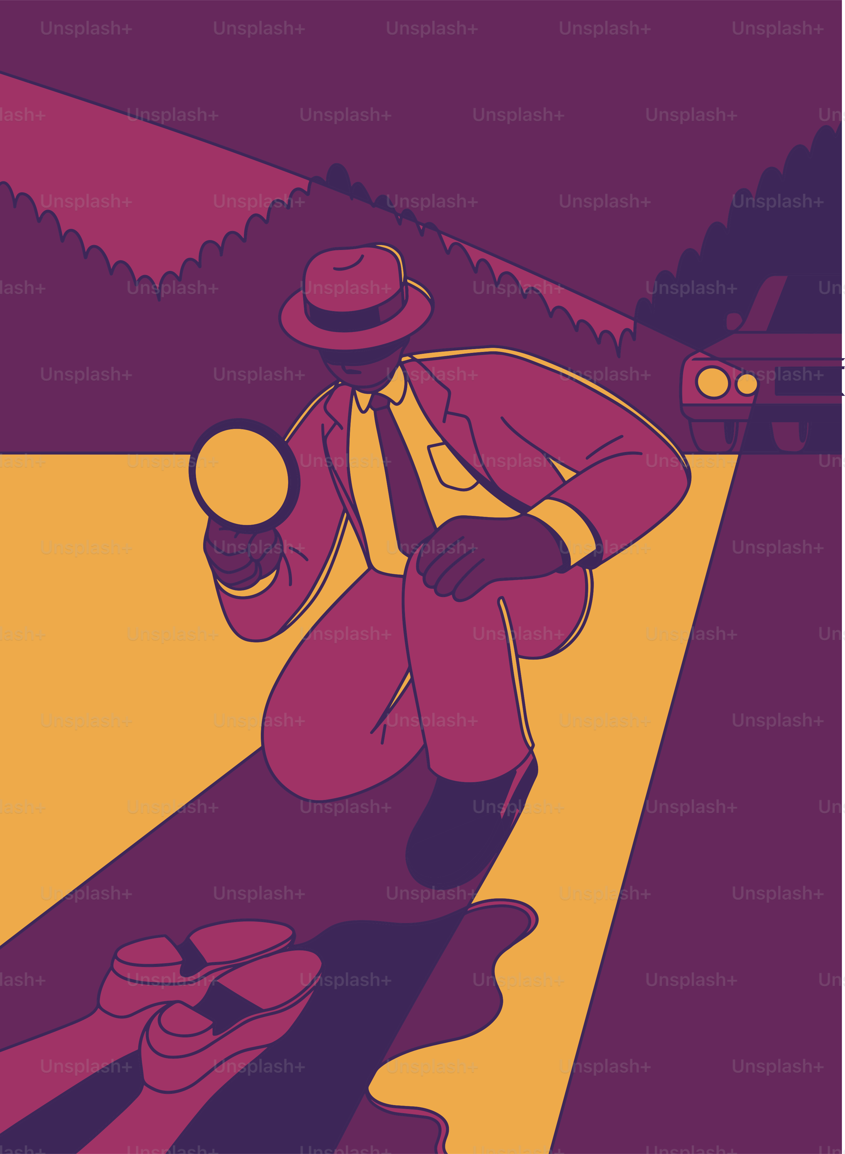 A poster of a man with a hat and a suitcase