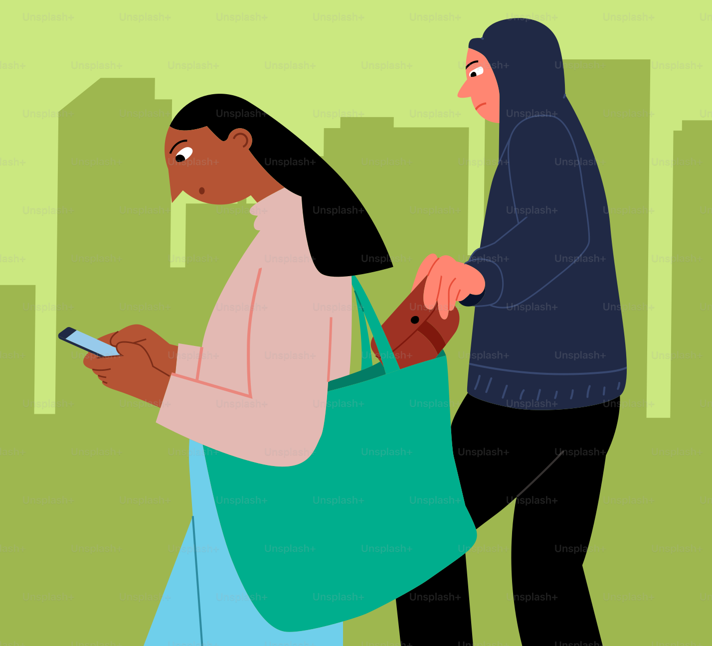 Um homem e uma mulher andando por uma rua