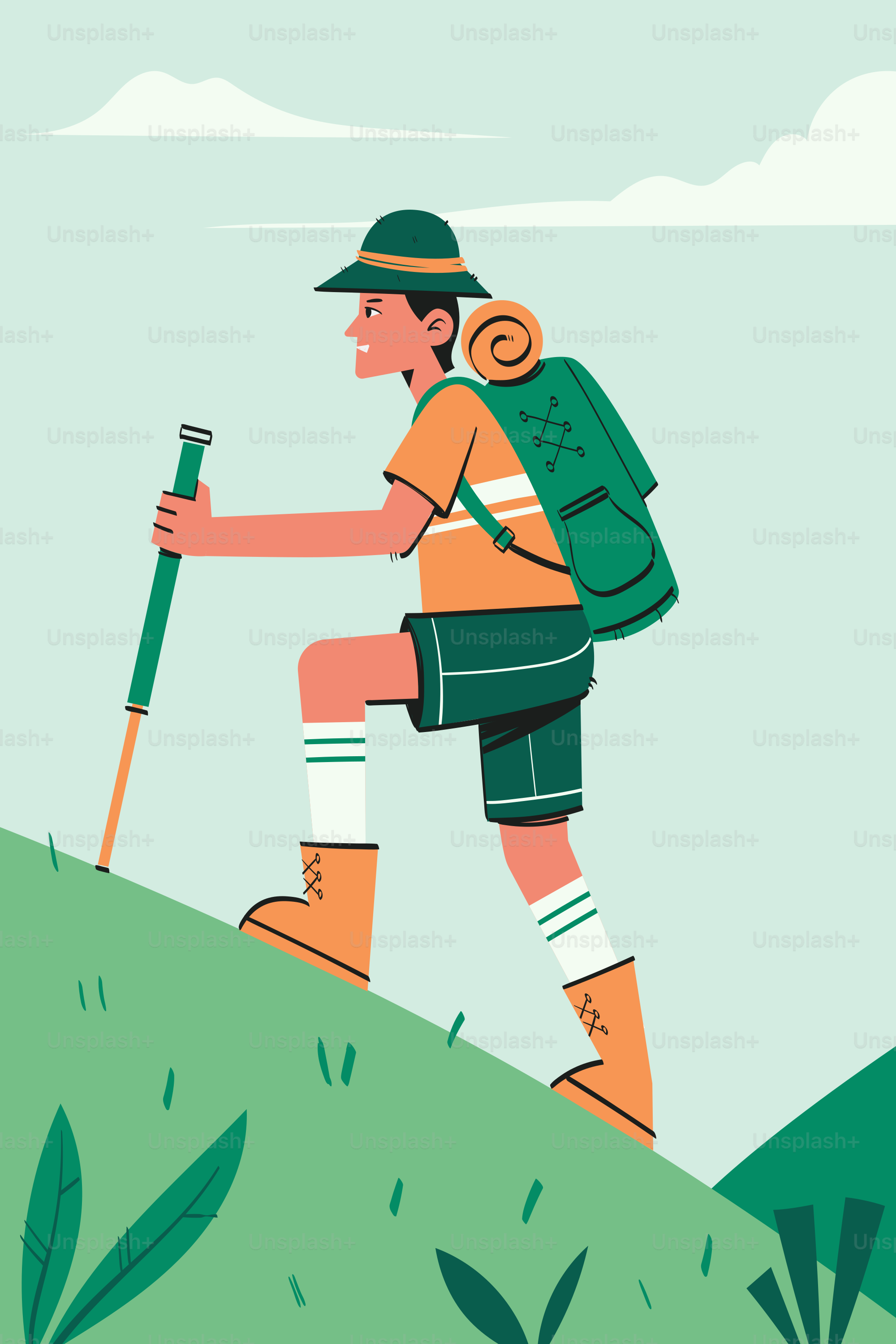 A man hiking up a hill with a backpack