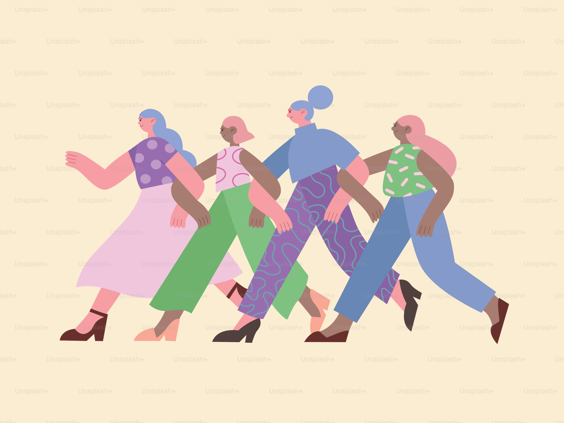 A group of people walking down a street