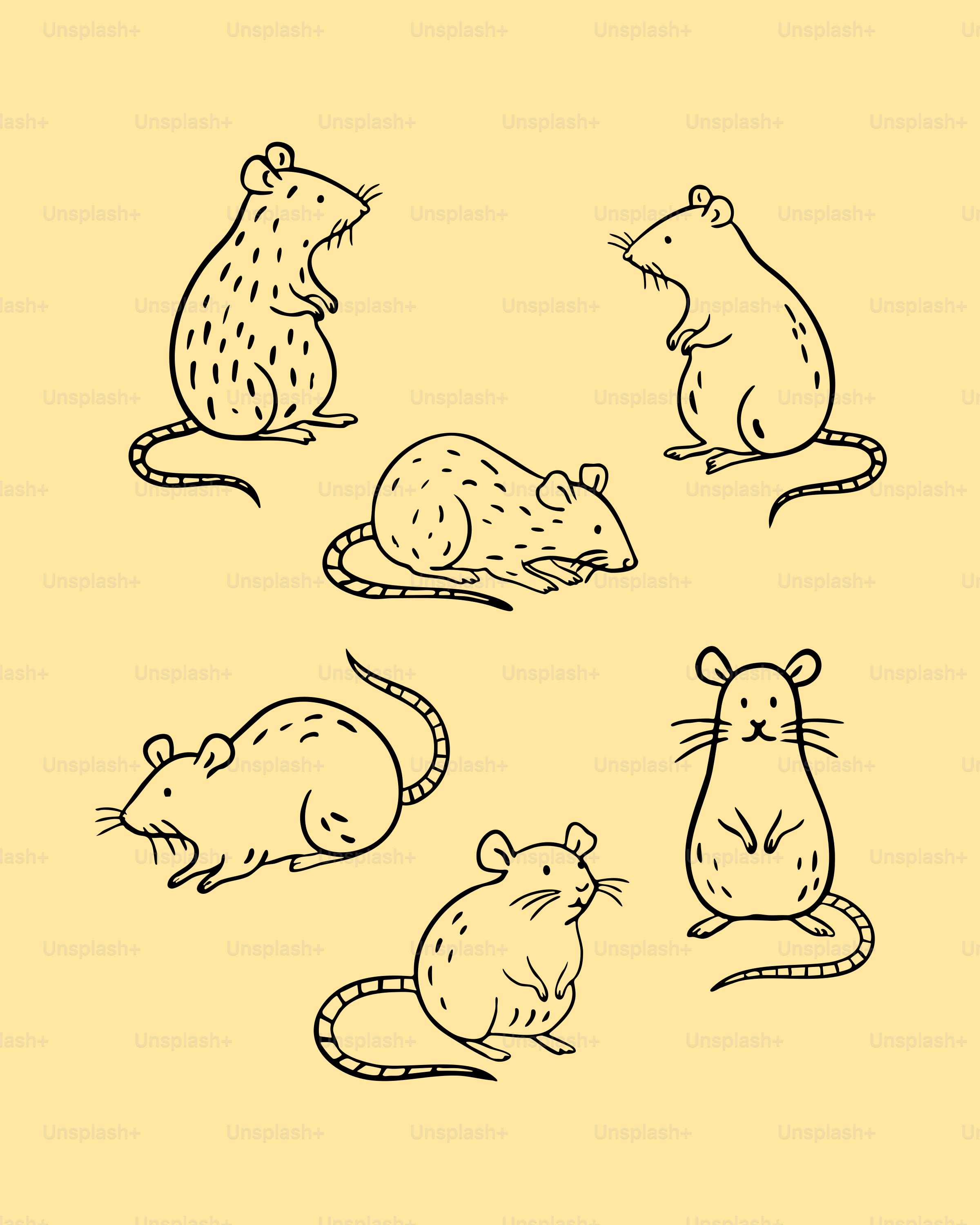 A drawing of a group of mice on a yellow background